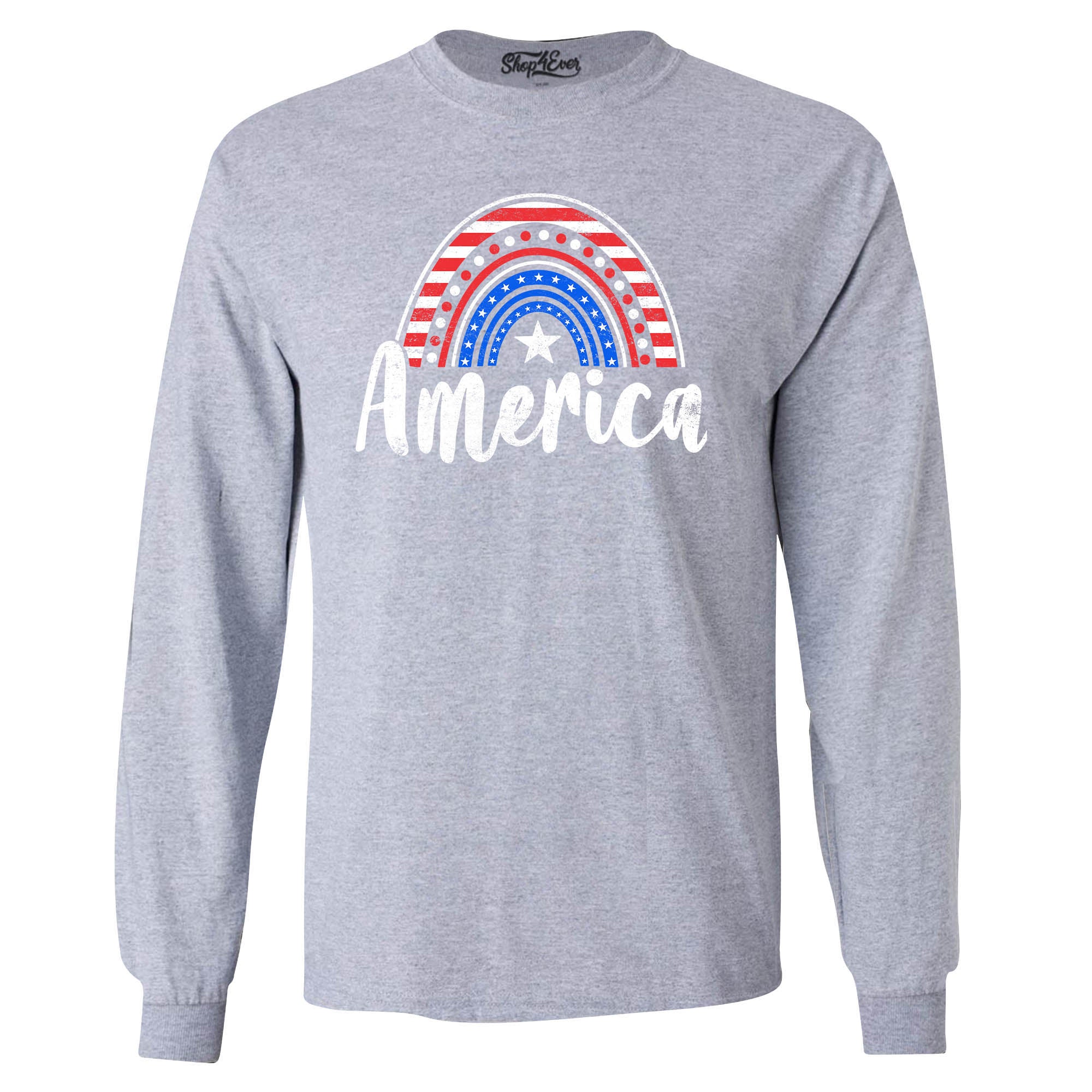 America Patriotic Rainbow 4th of July Long Sleeve Shirt