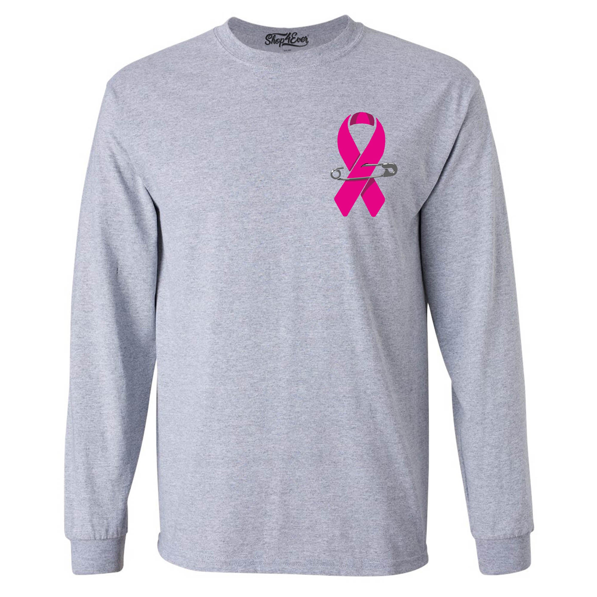 Pink Breast Cancer Ribbon Pin Support Awareness Men's Long Sleeve Shirt