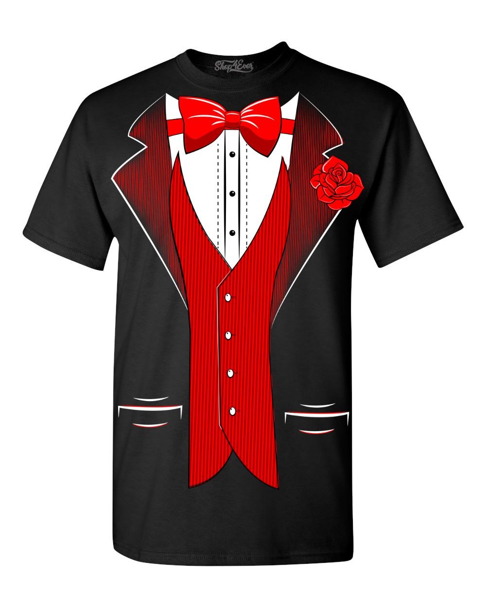 Classic Tuxedo with Red Rose T-Shirt Party Costume Shirts
