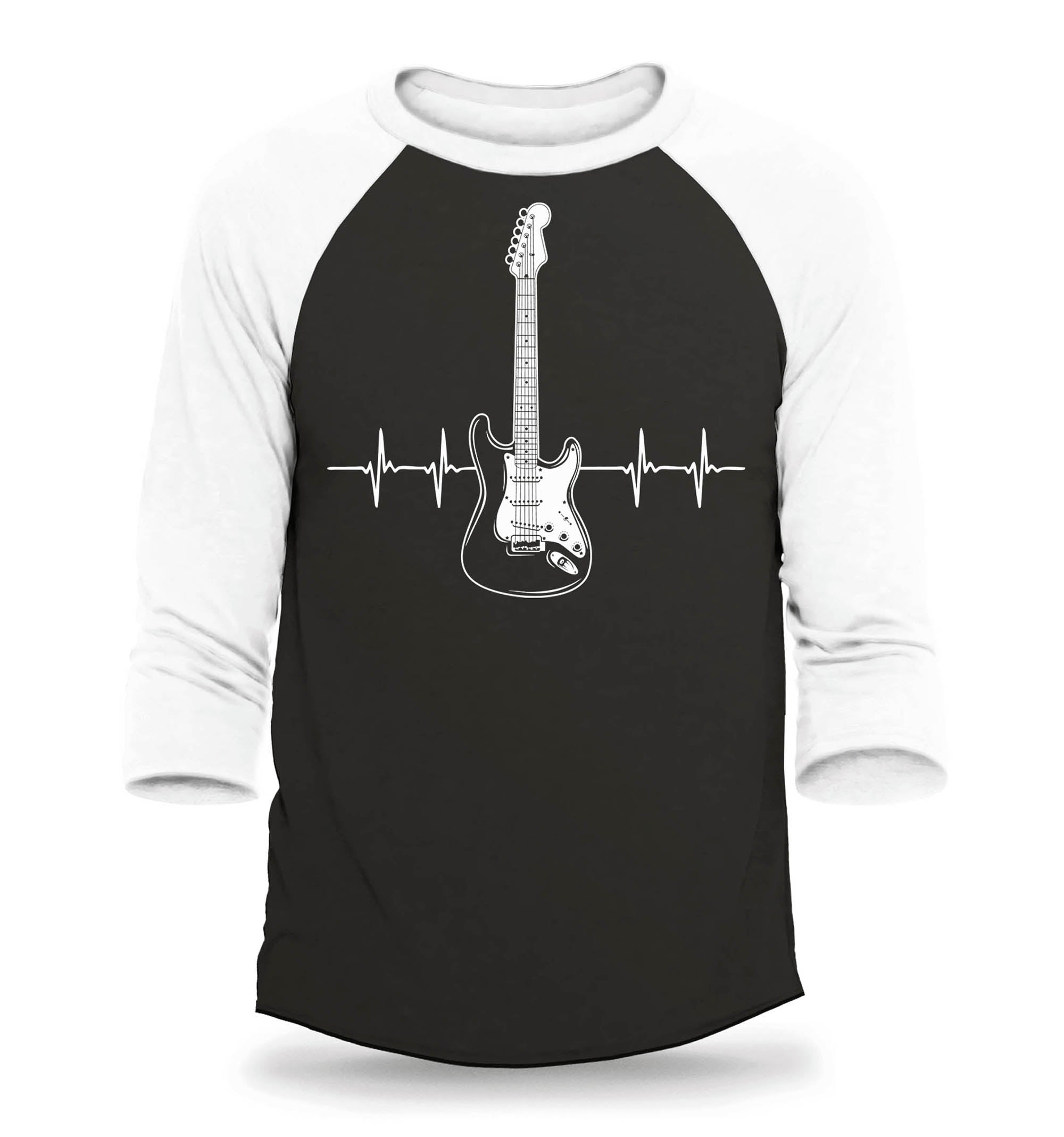 Electric Guitar Heartbeat Musician Raglan Baseball Shirt