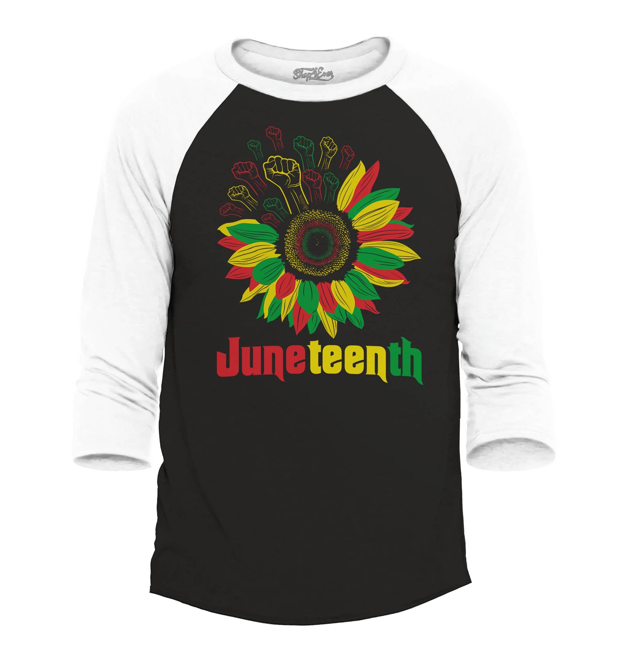 Juneteenth Black Fist Flower Power June 19th 1865 Raglan Baseball Shirt