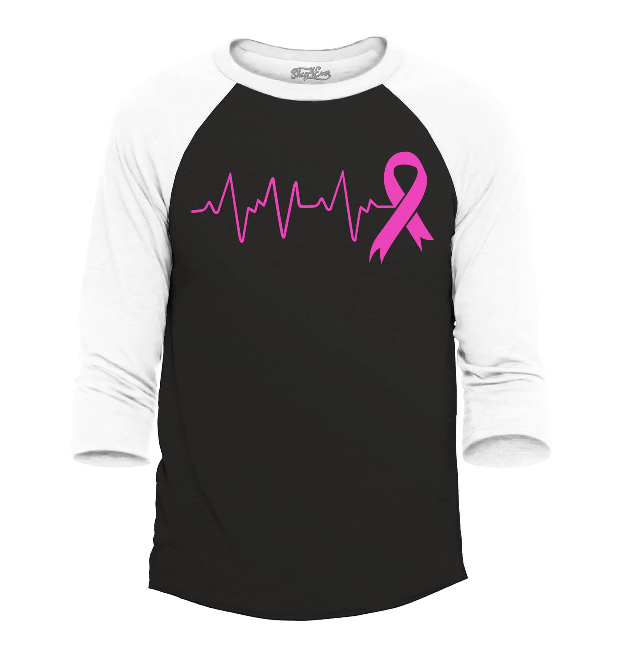 Heartbeat Pink Ribbon Breast Cancer Awareness Raglan Baseball Shirt