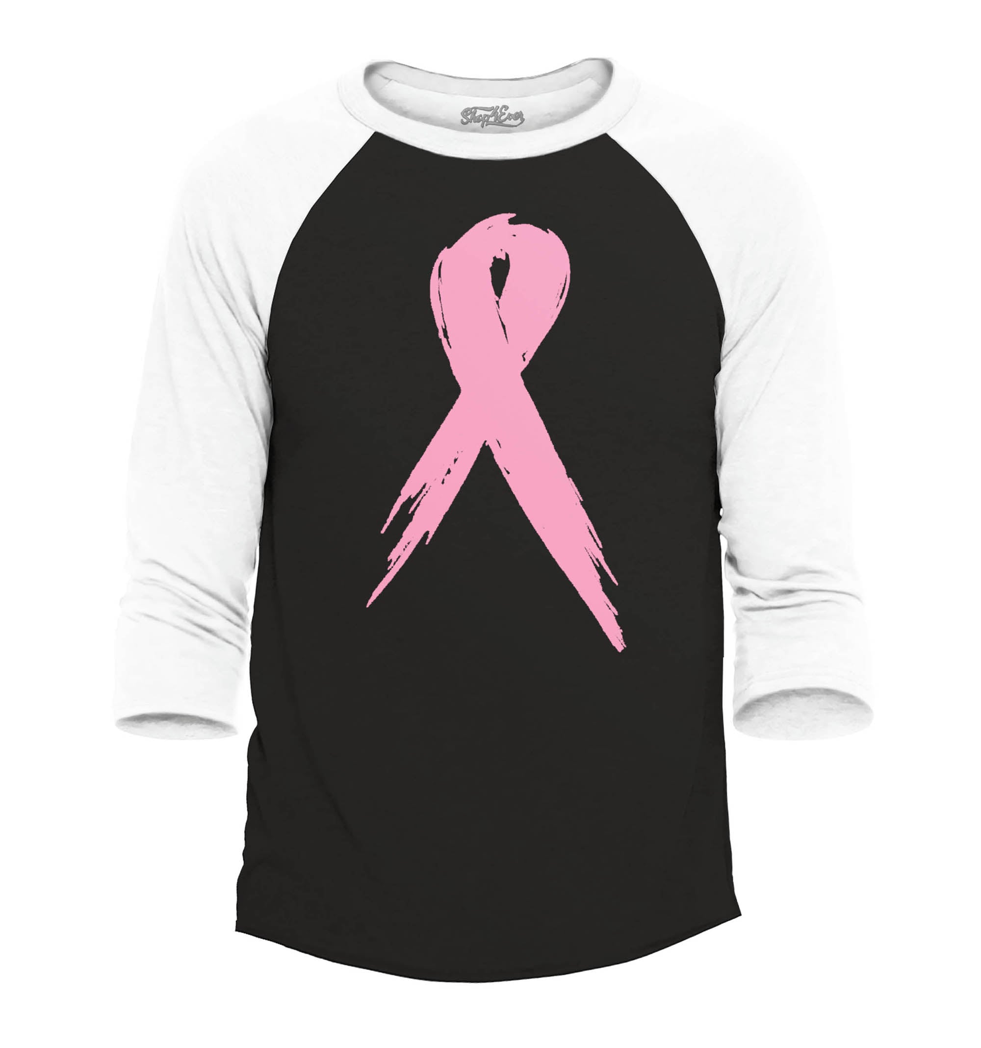 Pink Breast Cancer Ribbon Support Awareness Raglan Baseball Shirt