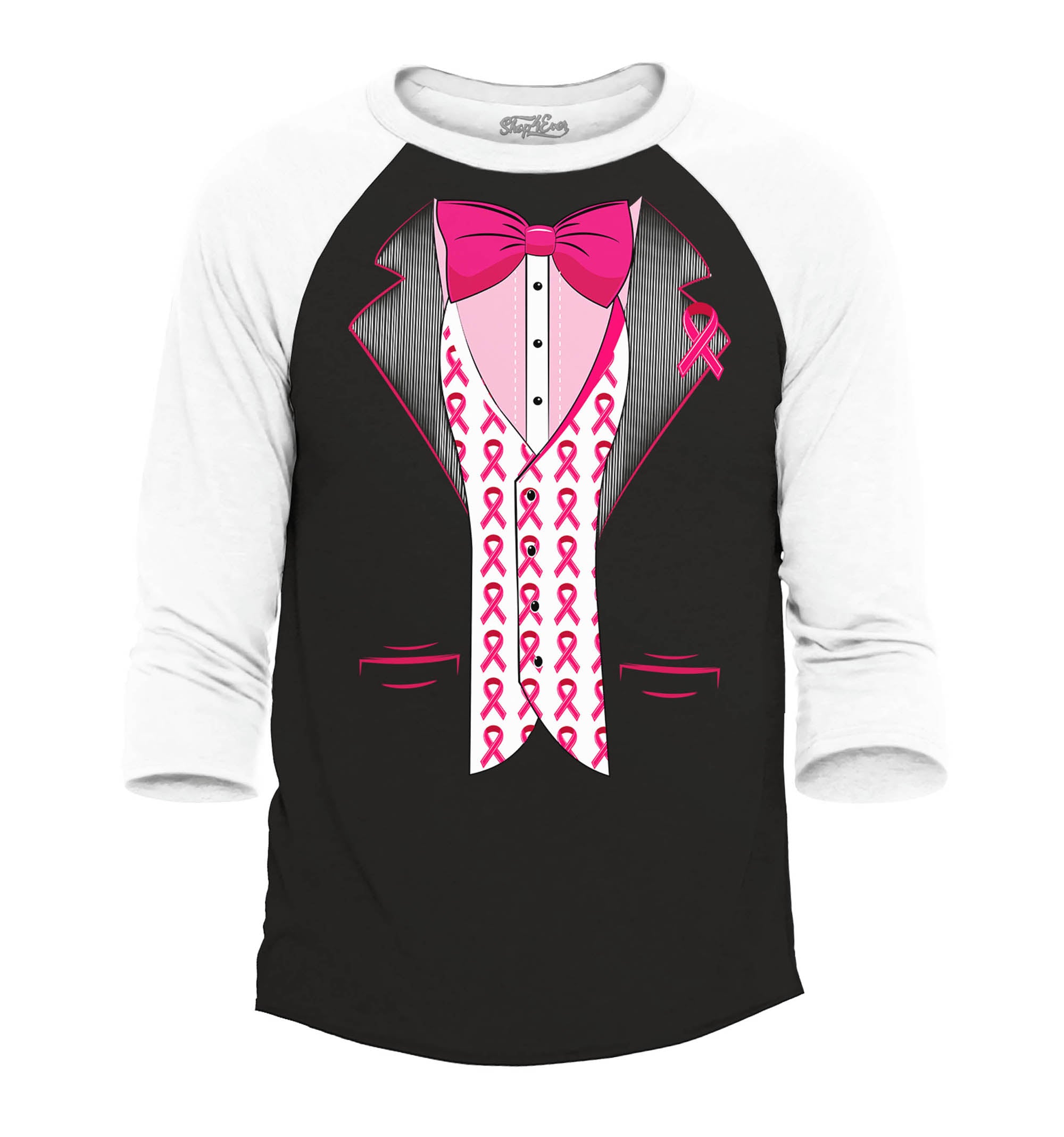 Breast Cancer Tuxedo Baseball Shirt Support Awareness Raglan Tee Shirts