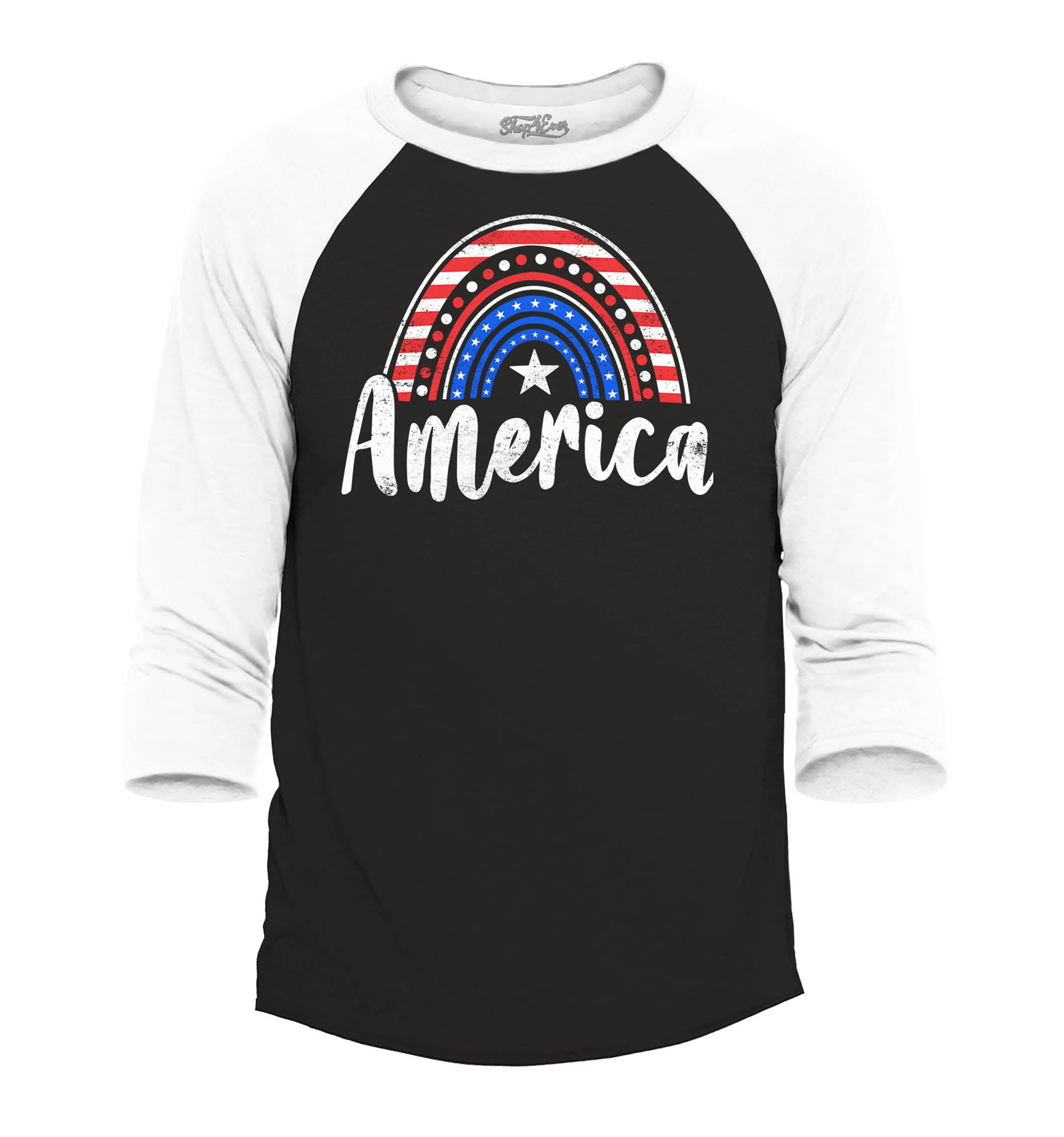 America Patriotic Rainbow 4th of July Raglan Baseball Shirt