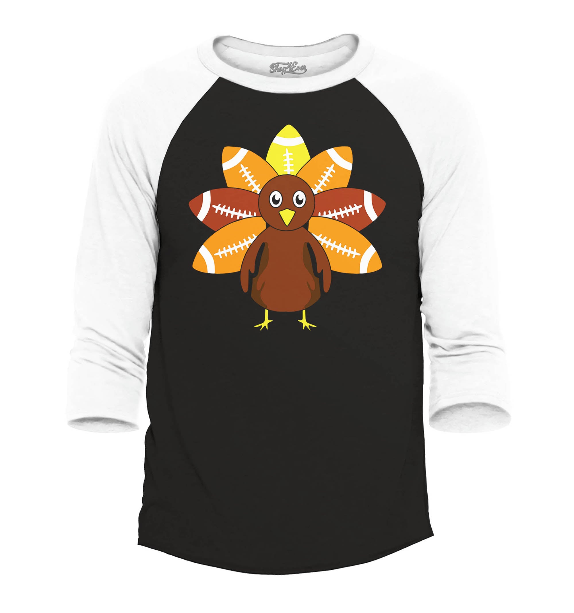 Football Turkey Thanksgiving Raglan Baseball Shirt