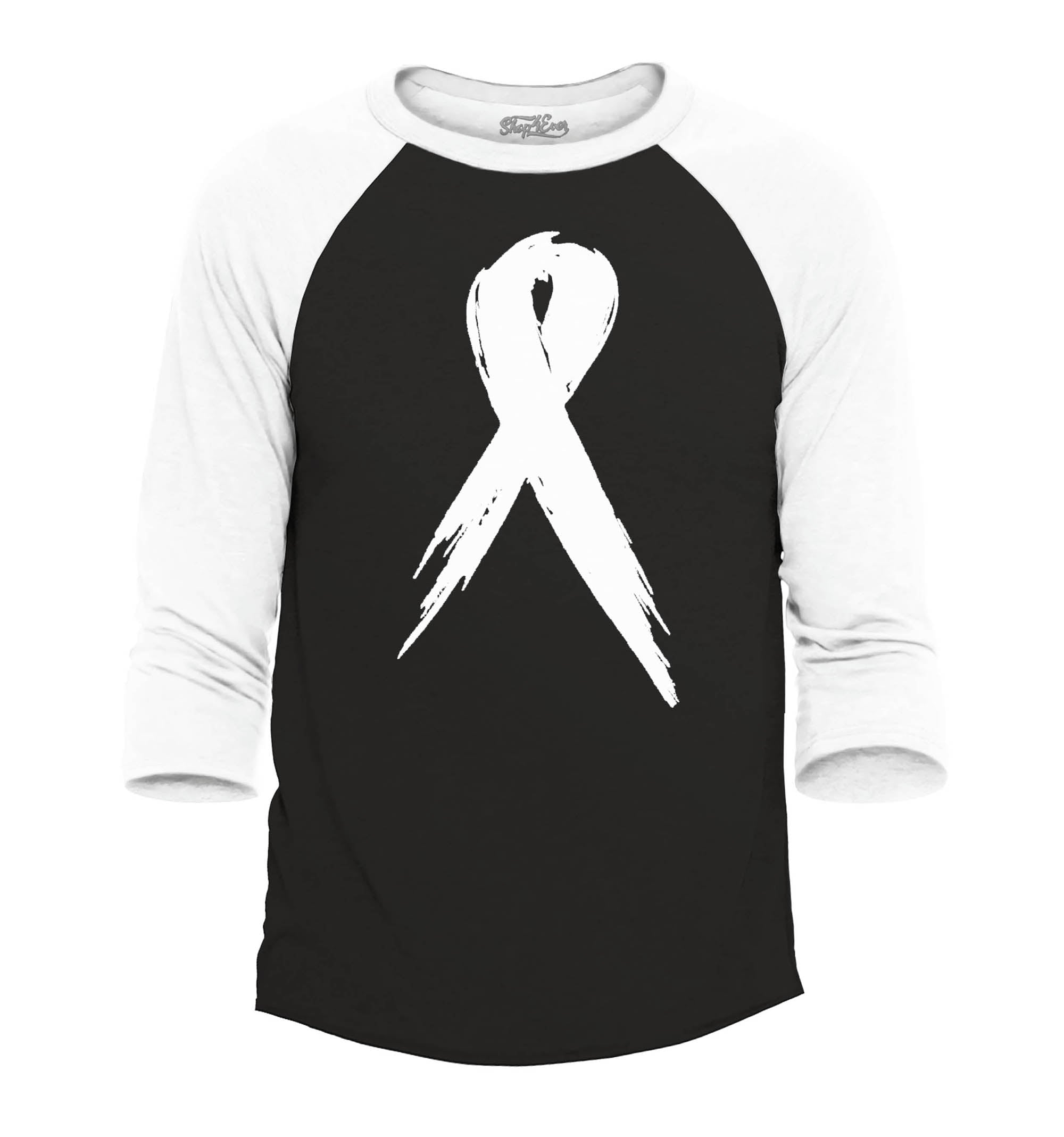 White Breast Cancer Ribbon Awareness Raglan Baseball Shirt