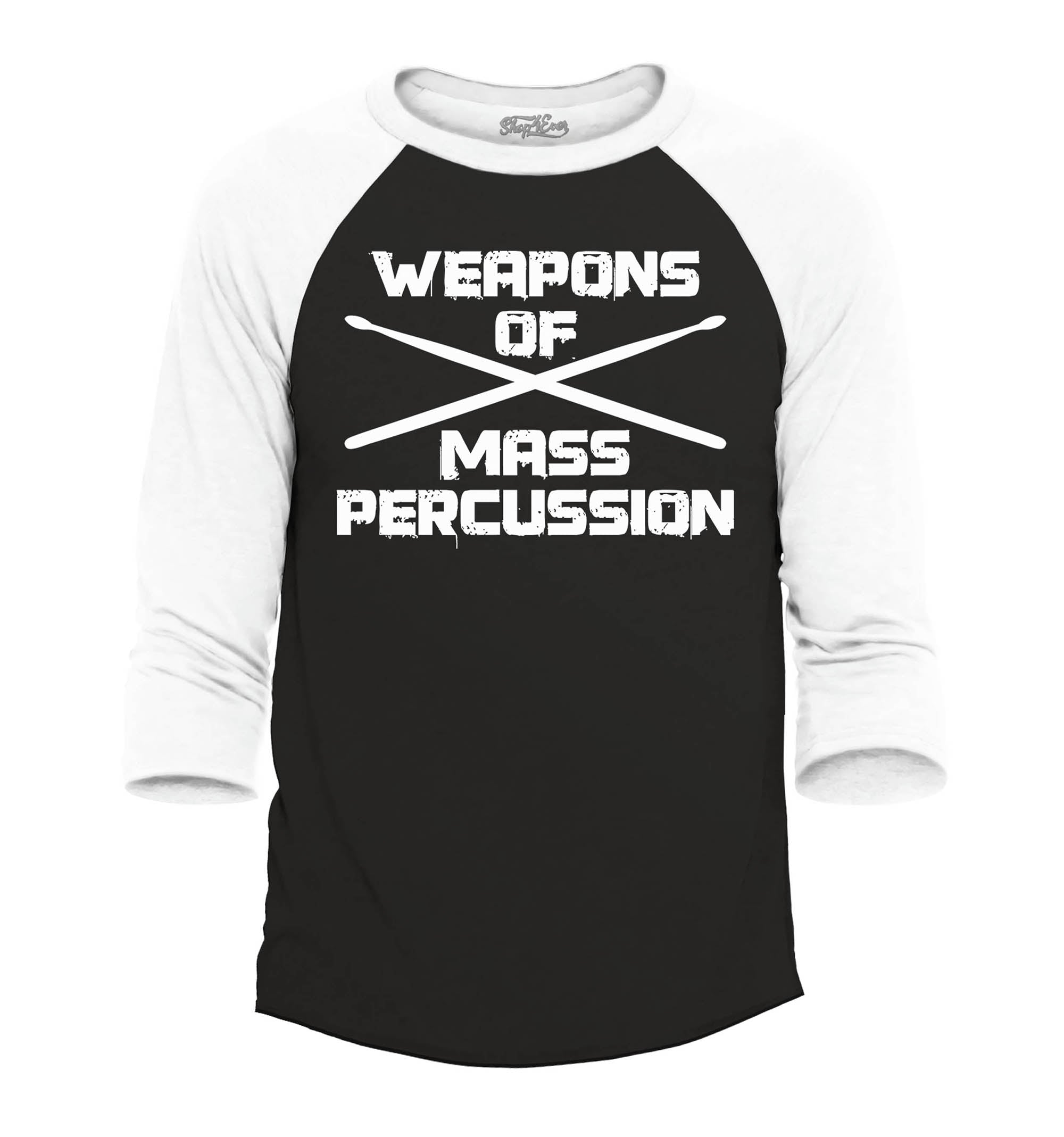 Weapons of Mass Percussion Drumsticks Drummer Raglan Baseball Shirt