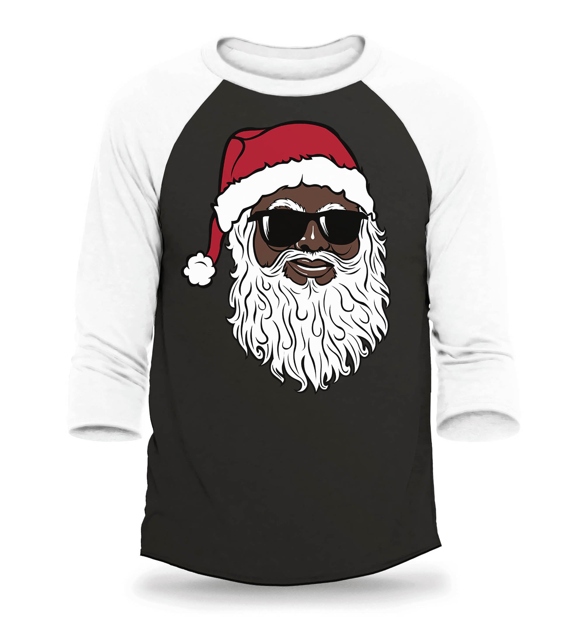 Santa Claus Wearing Sunglasses Christmas Xmas Raglan Baseball Shirt