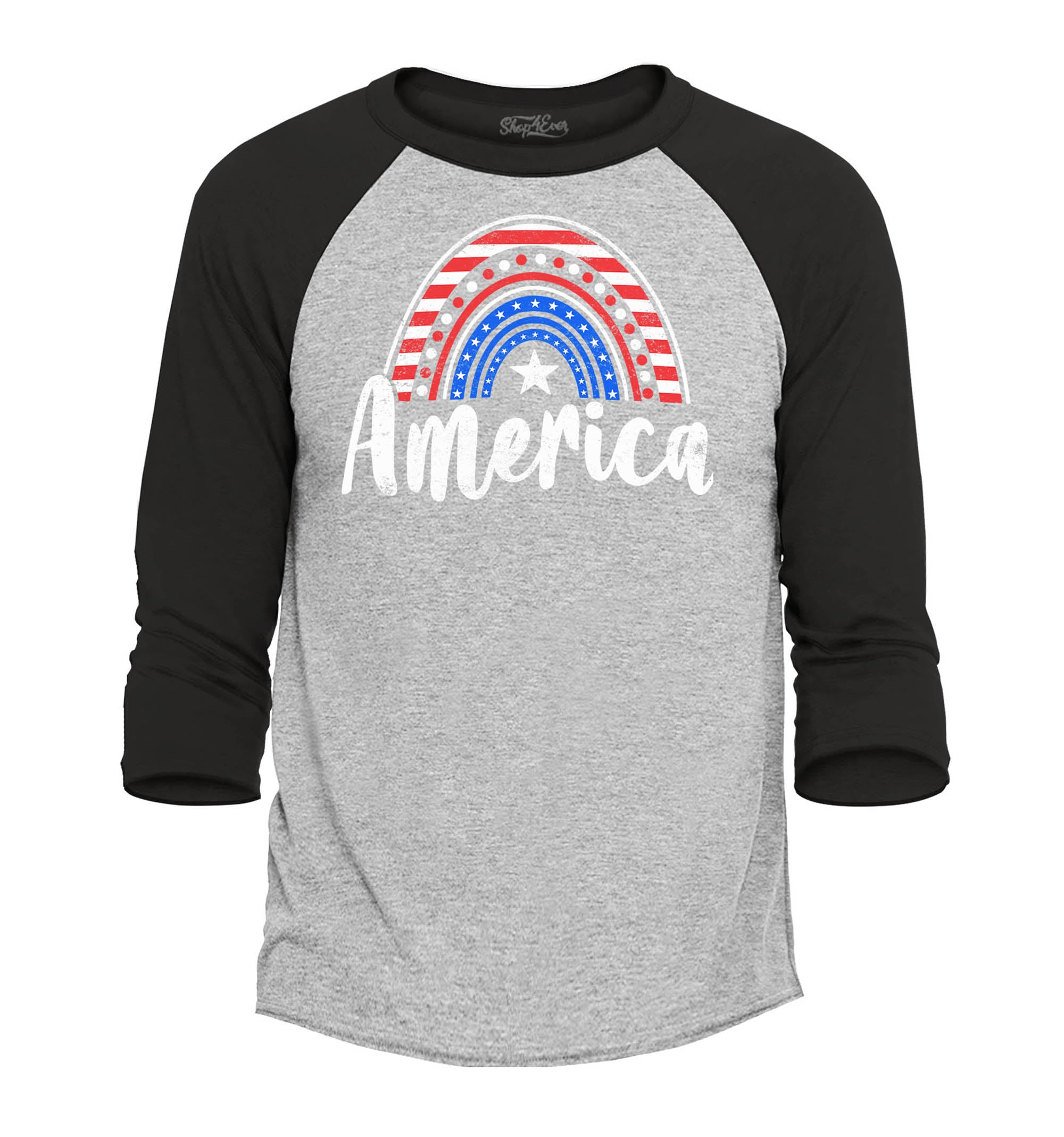 America Patriotic Rainbow 4th of July Raglan Baseball Shirt