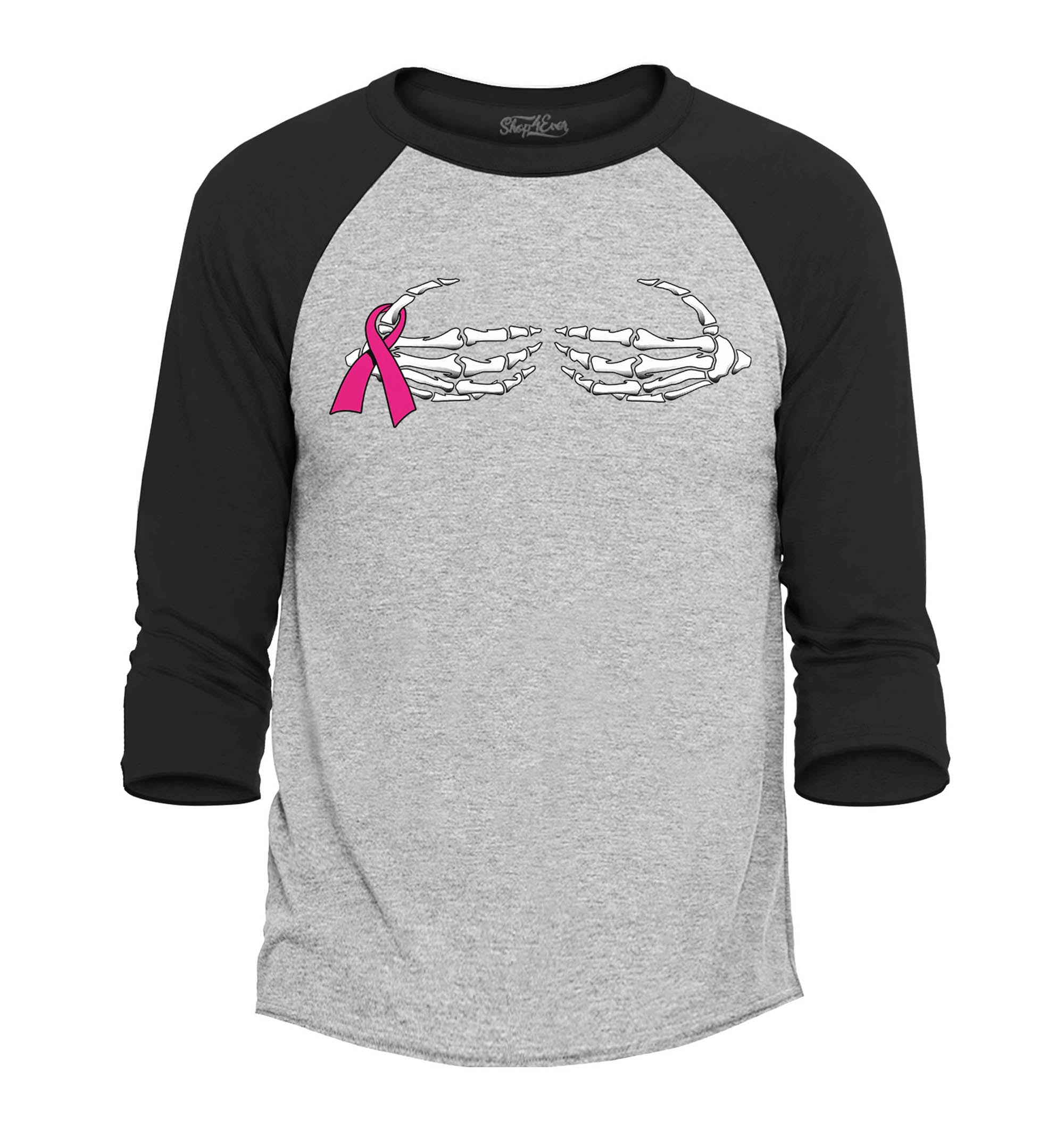 Skeleton Hands Pink Ribbon Breast Cancer Awareness Raglan Baseball Shirt