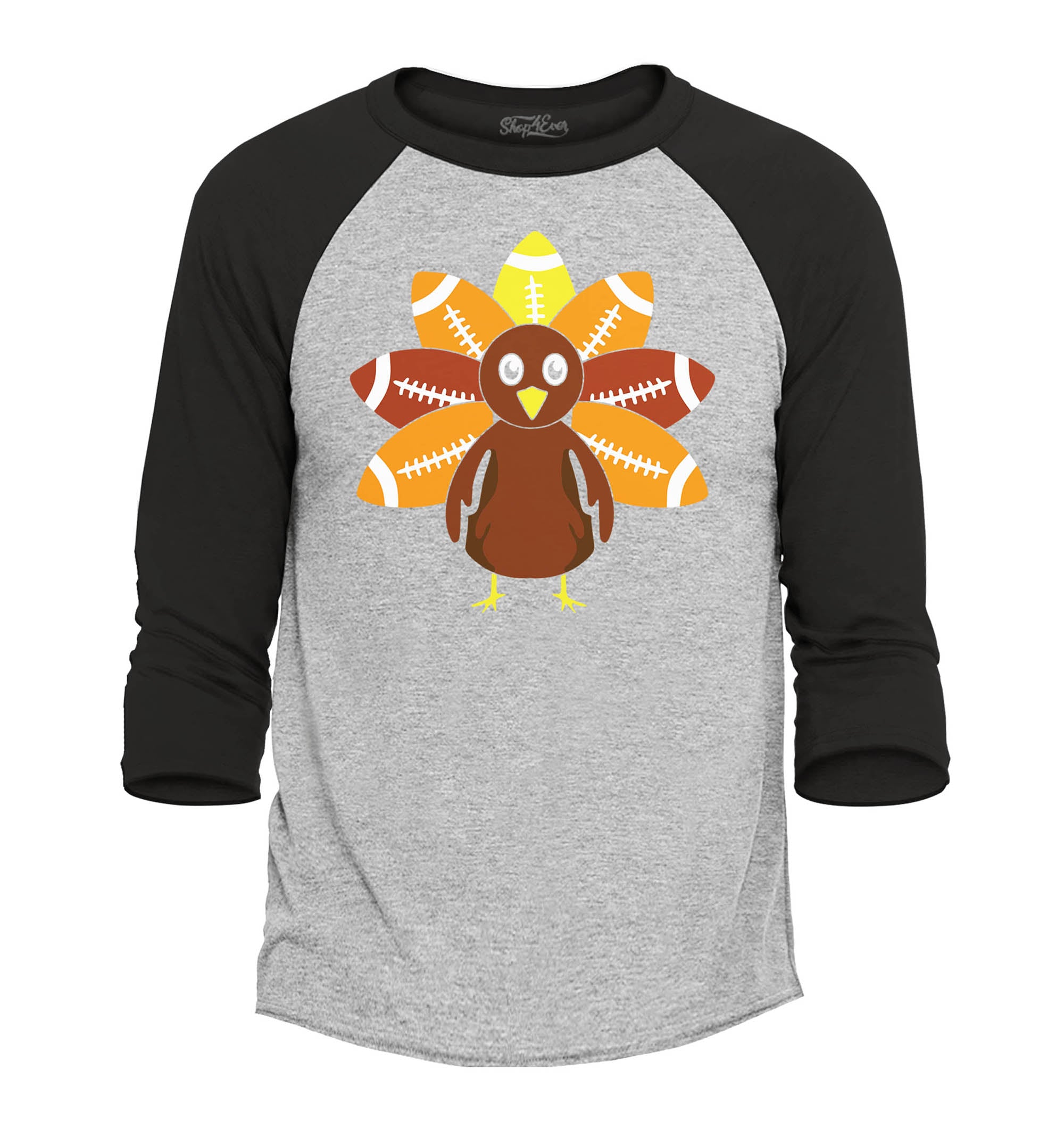 Football Turkey Thanksgiving Raglan Baseball Shirt