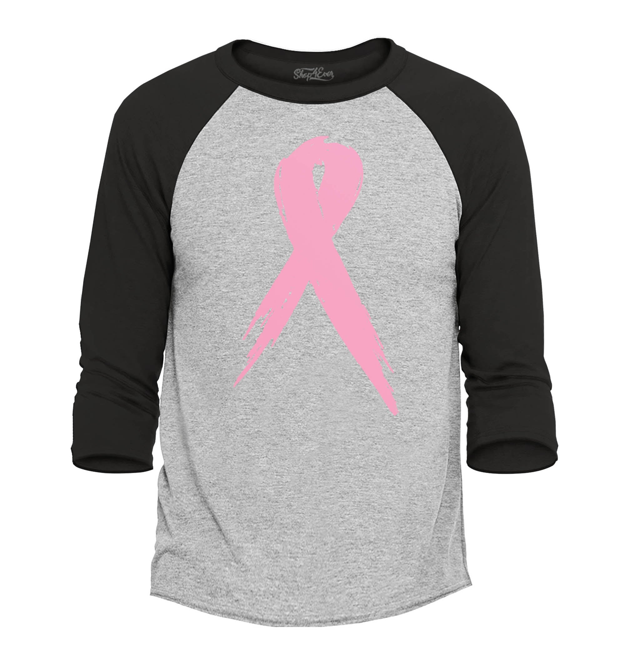 Pink Breast Cancer Ribbon Support Awareness Raglan Baseball Shirt