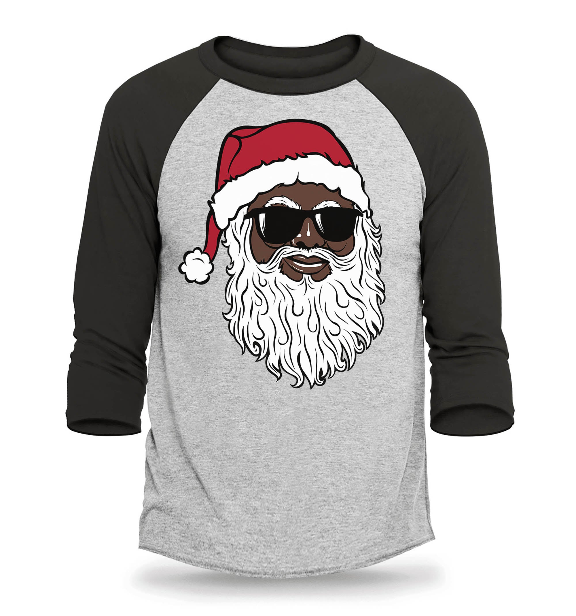 Santa Claus Wearing Sunglasses Christmas Xmas Raglan Baseball Shirt