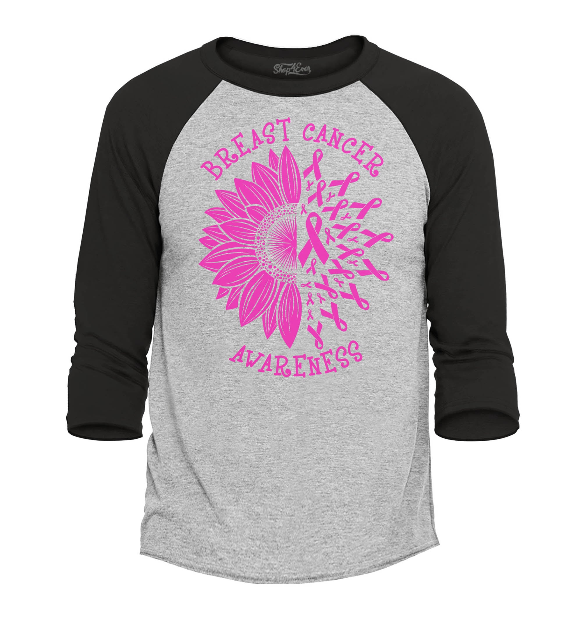 Sunflower Pink Ribbon Breast Cancer Awareness Raglan Baseball Shirt