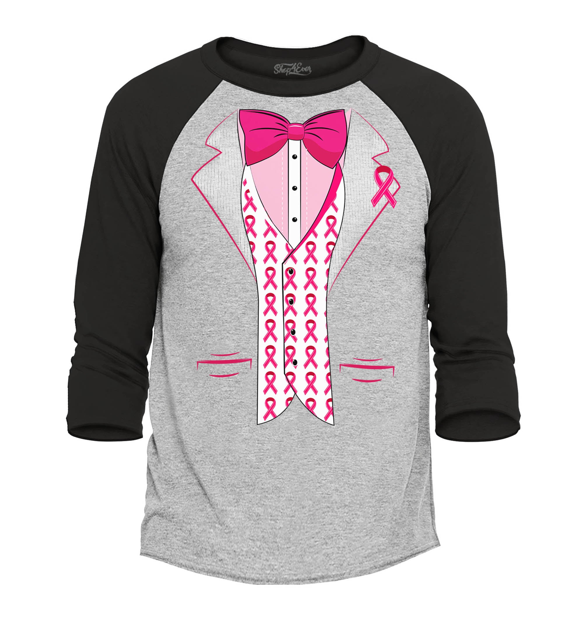 Breast Cancer Tuxedo Baseball Shirt Support Awareness Raglan Tee Shirts