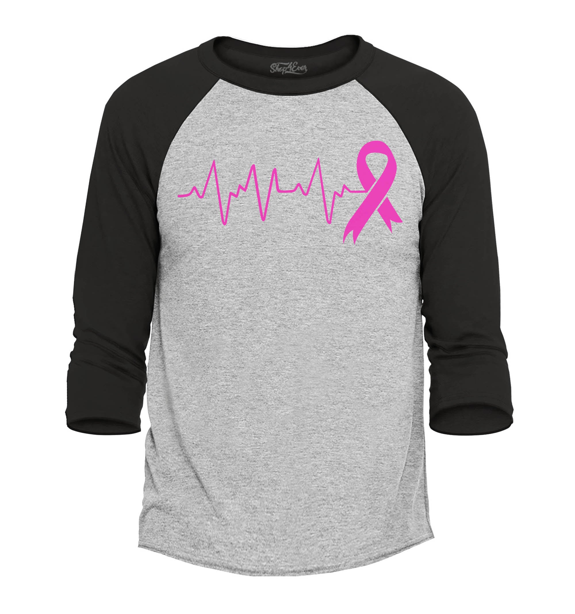 Heartbeat Pink Ribbon Breast Cancer Awareness Raglan Baseball Shirt