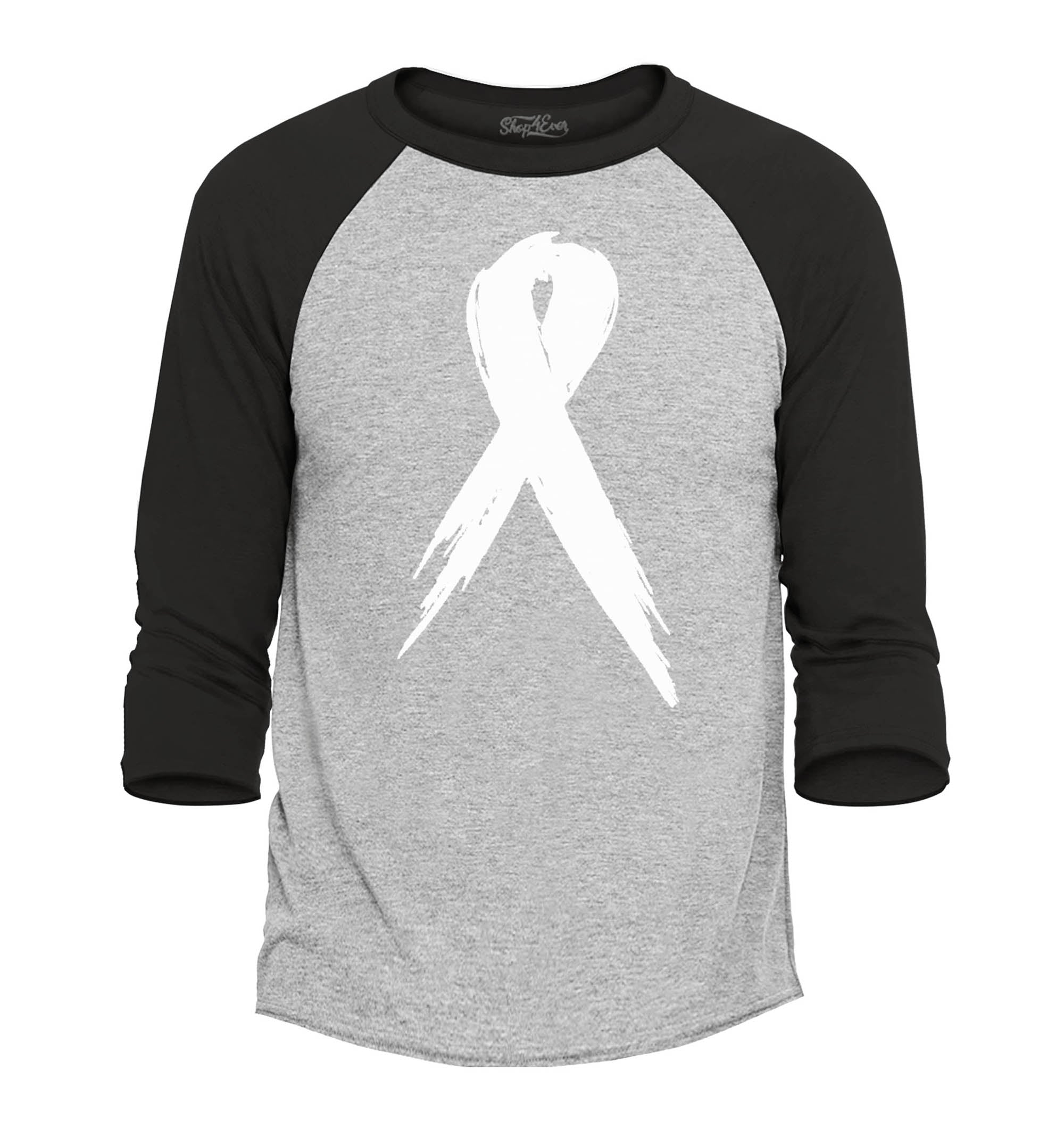 White Breast Cancer Ribbon Awareness Raglan Baseball Shirt