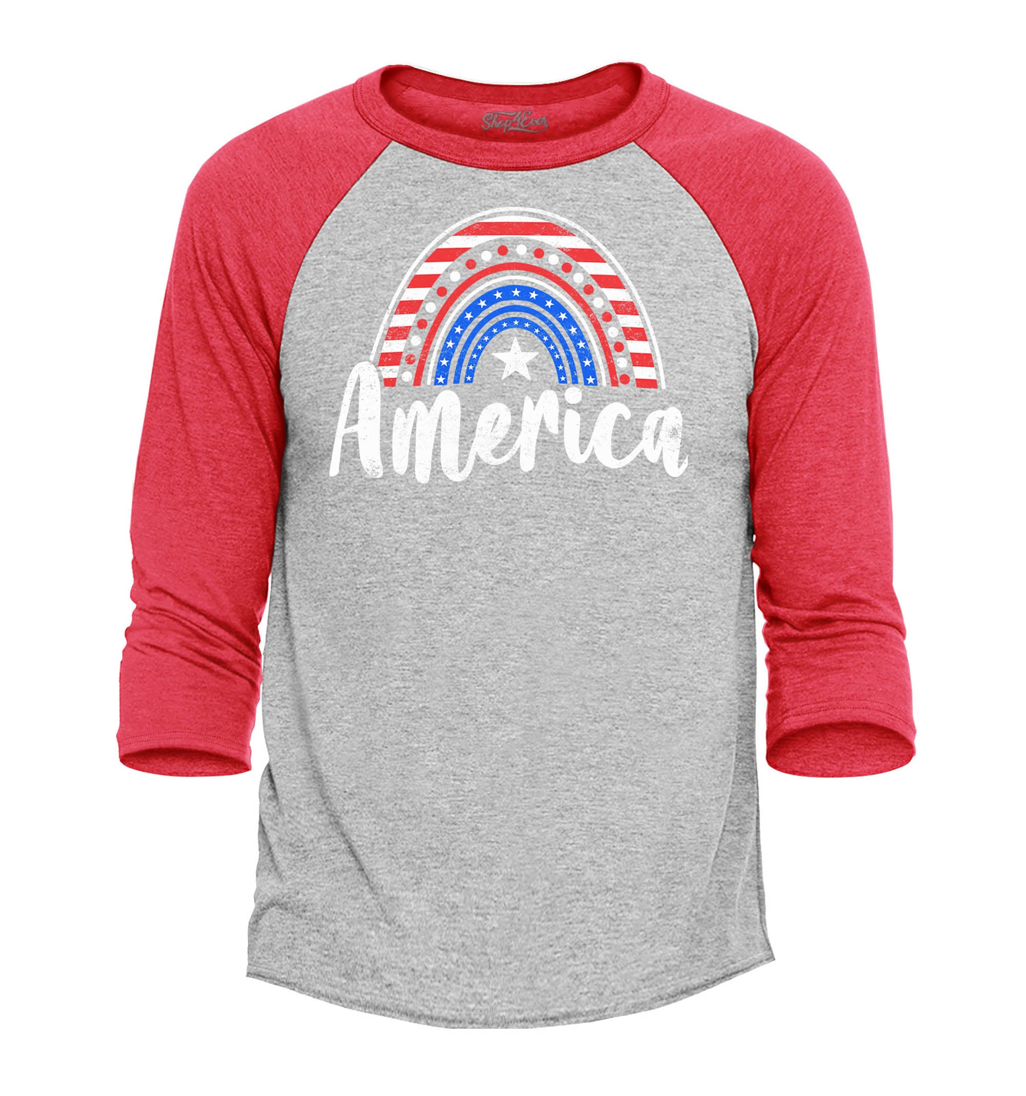 America Patriotic Rainbow 4th of July Raglan Baseball Shirt