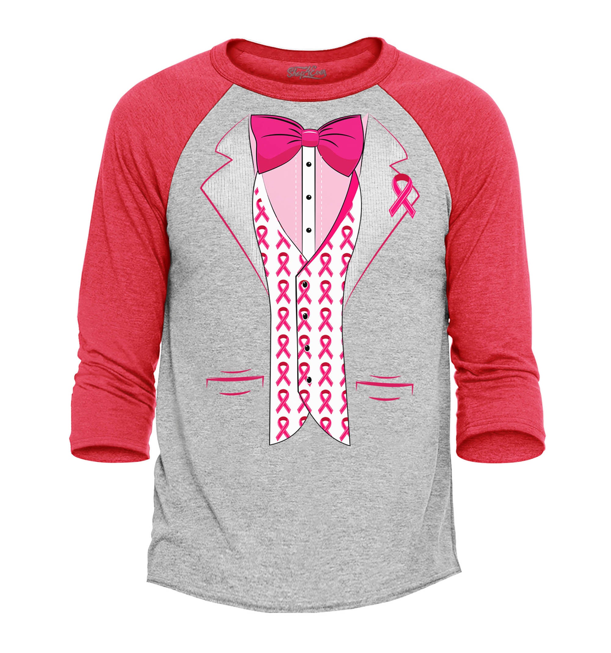 Breast Cancer Tuxedo Baseball Shirt Support Awareness Raglan Tee Shirts