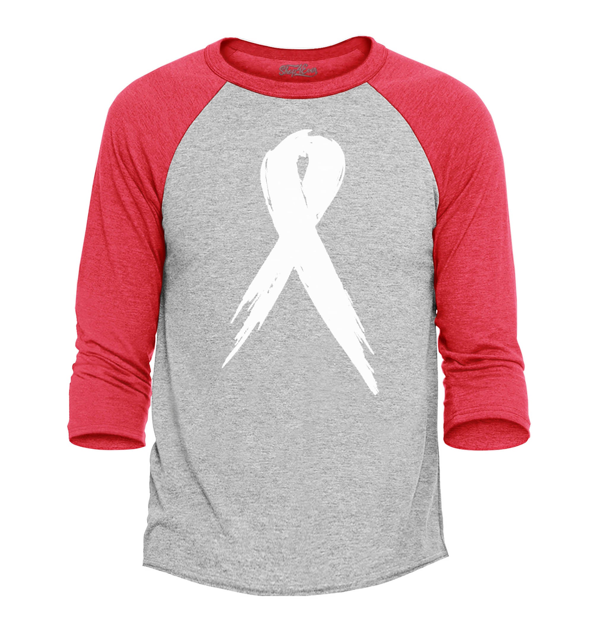 White Breast Cancer Ribbon Awareness Raglan Baseball Shirt