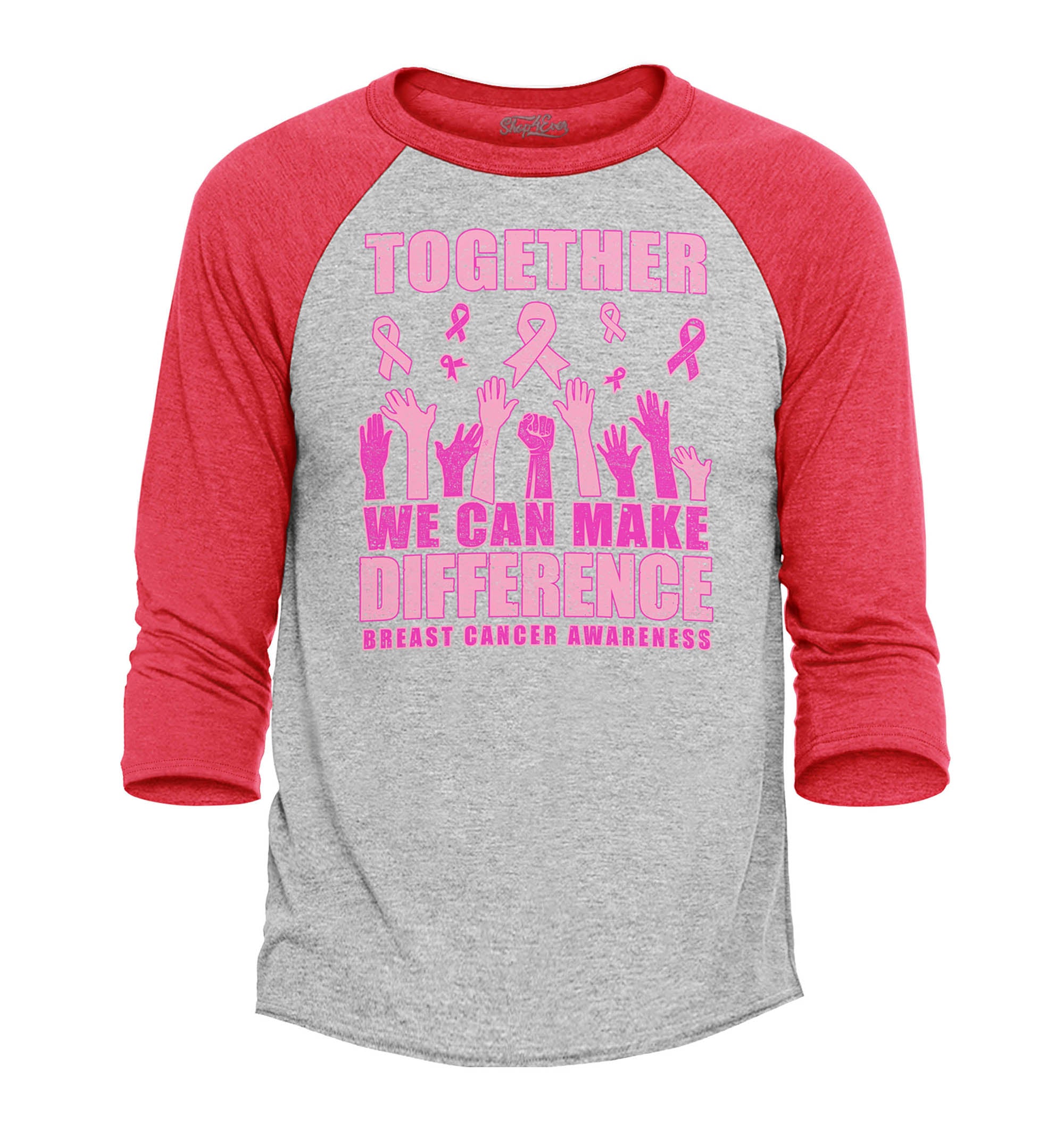 Together We Can Make A Difference Breast Cancer Awareness Raglan Baseball Shirt