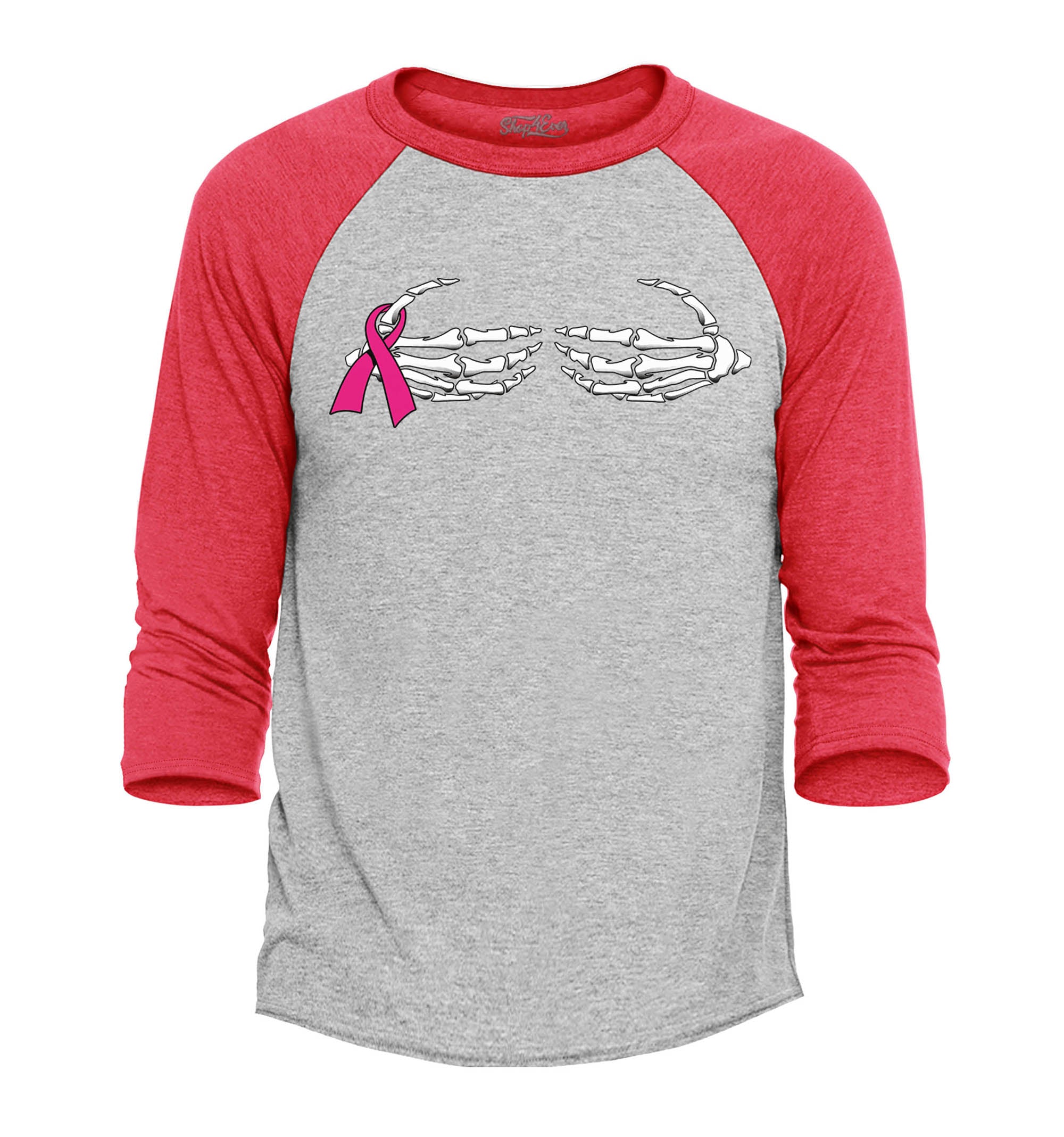 Skeleton Hands Pink Ribbon Breast Cancer Awareness Raglan Baseball Shirt