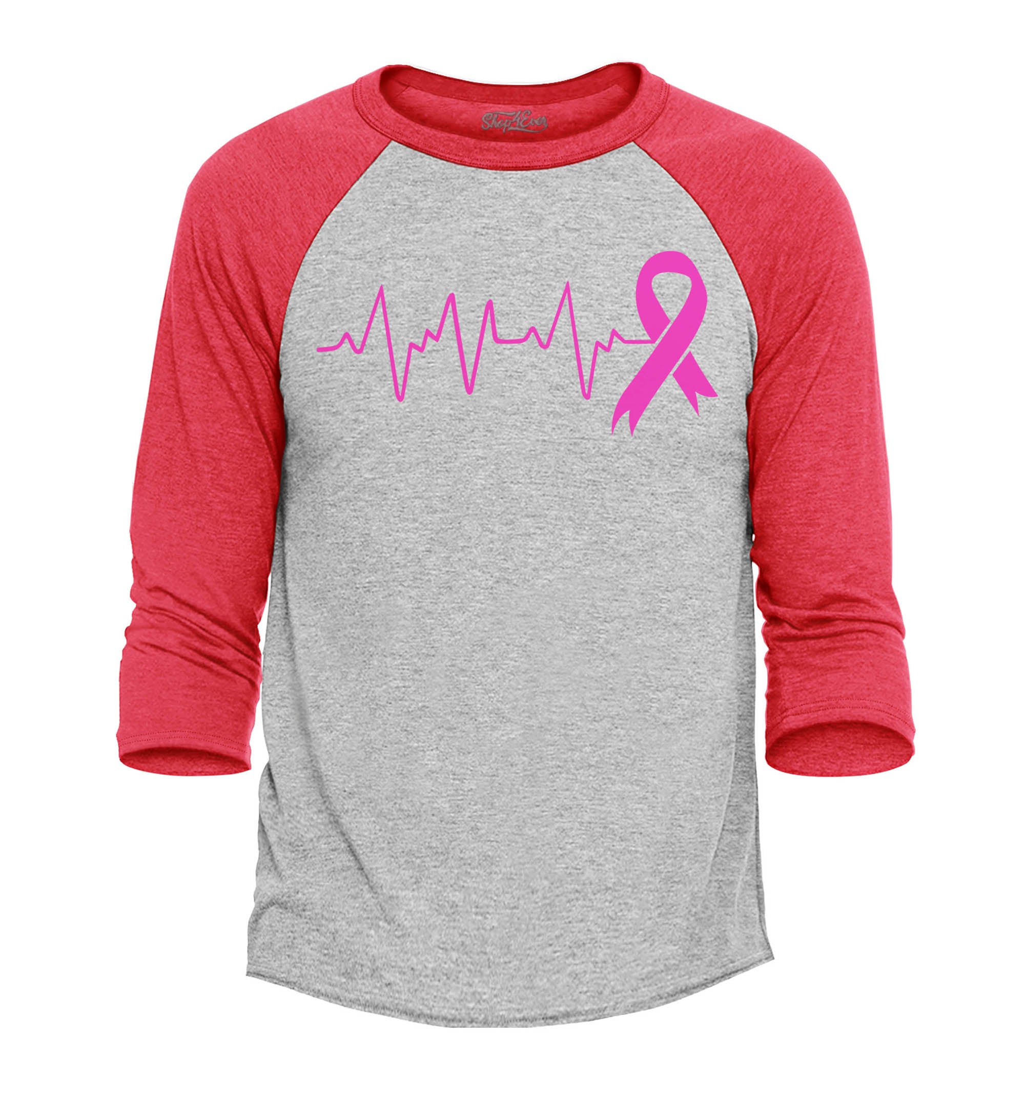 Heartbeat Pink Ribbon Breast Cancer Awareness Raglan Baseball Shirt