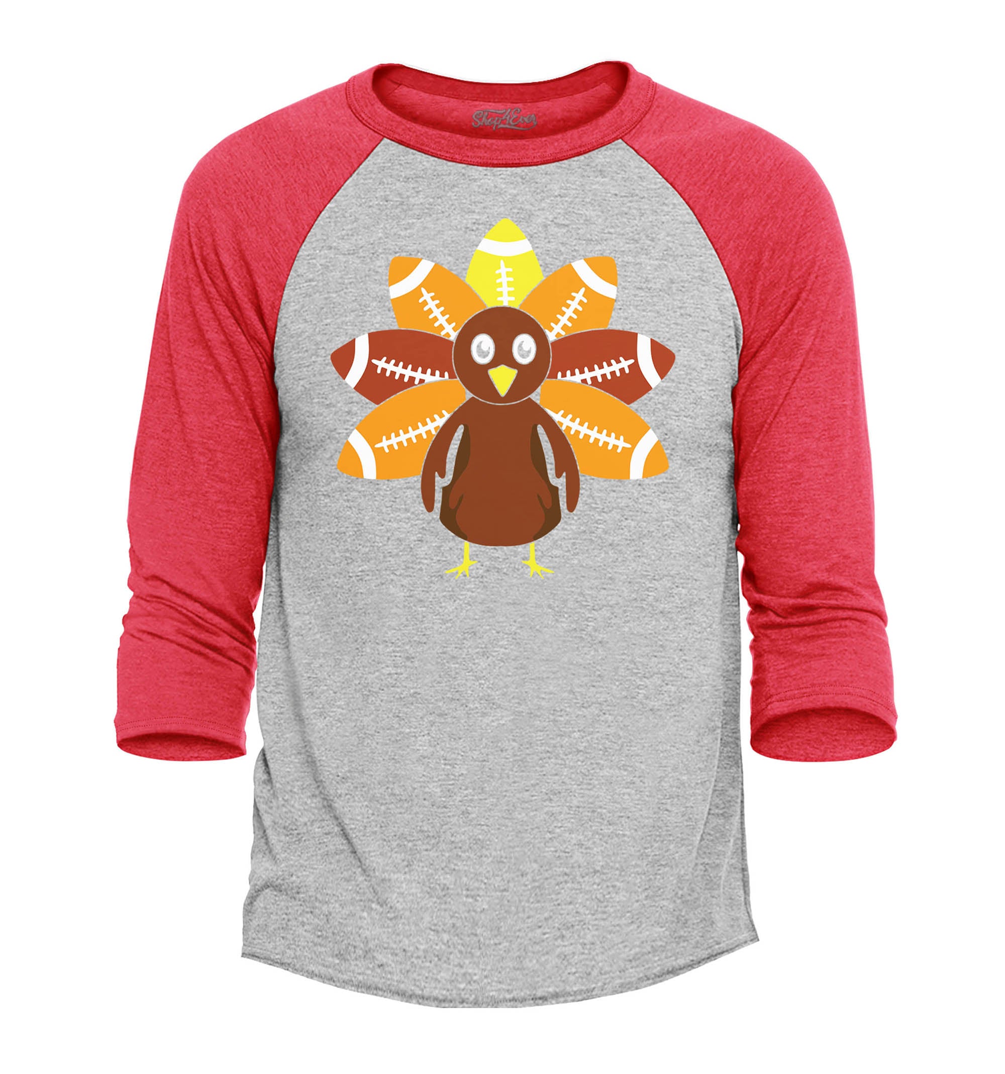 Football Turkey Thanksgiving Raglan Baseball Shirt