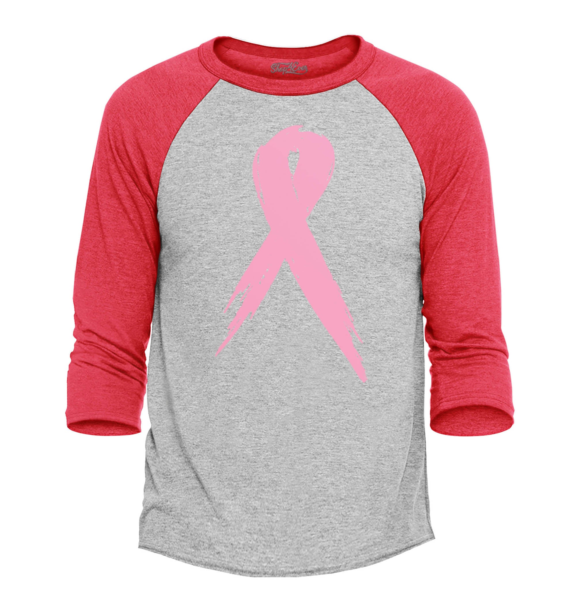 Pink Breast Cancer Ribbon Support Awareness Raglan Baseball Shirt