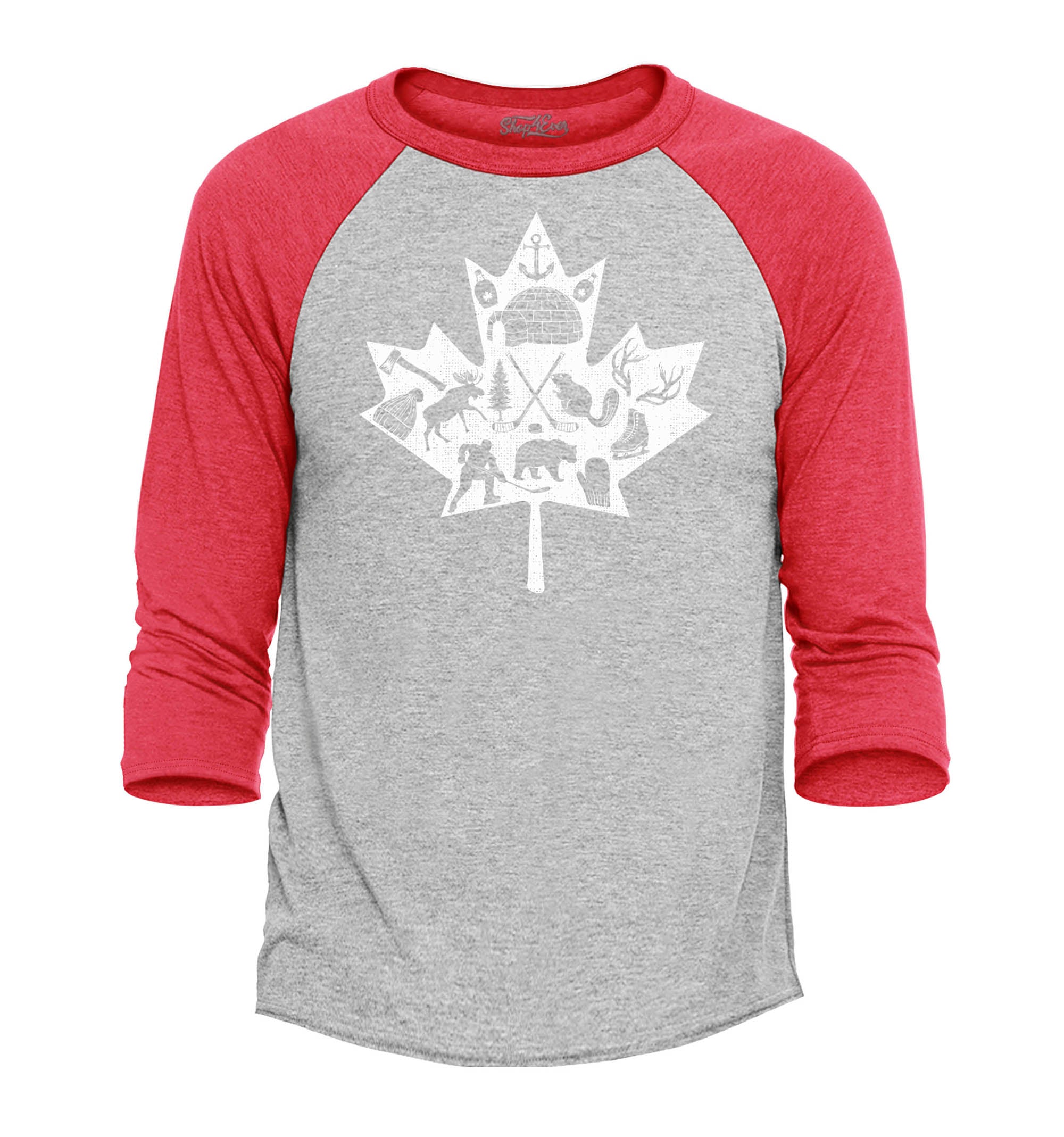 Canadian Winter Leaf Cloud Canada Symbols Raglan Baseball Shirt