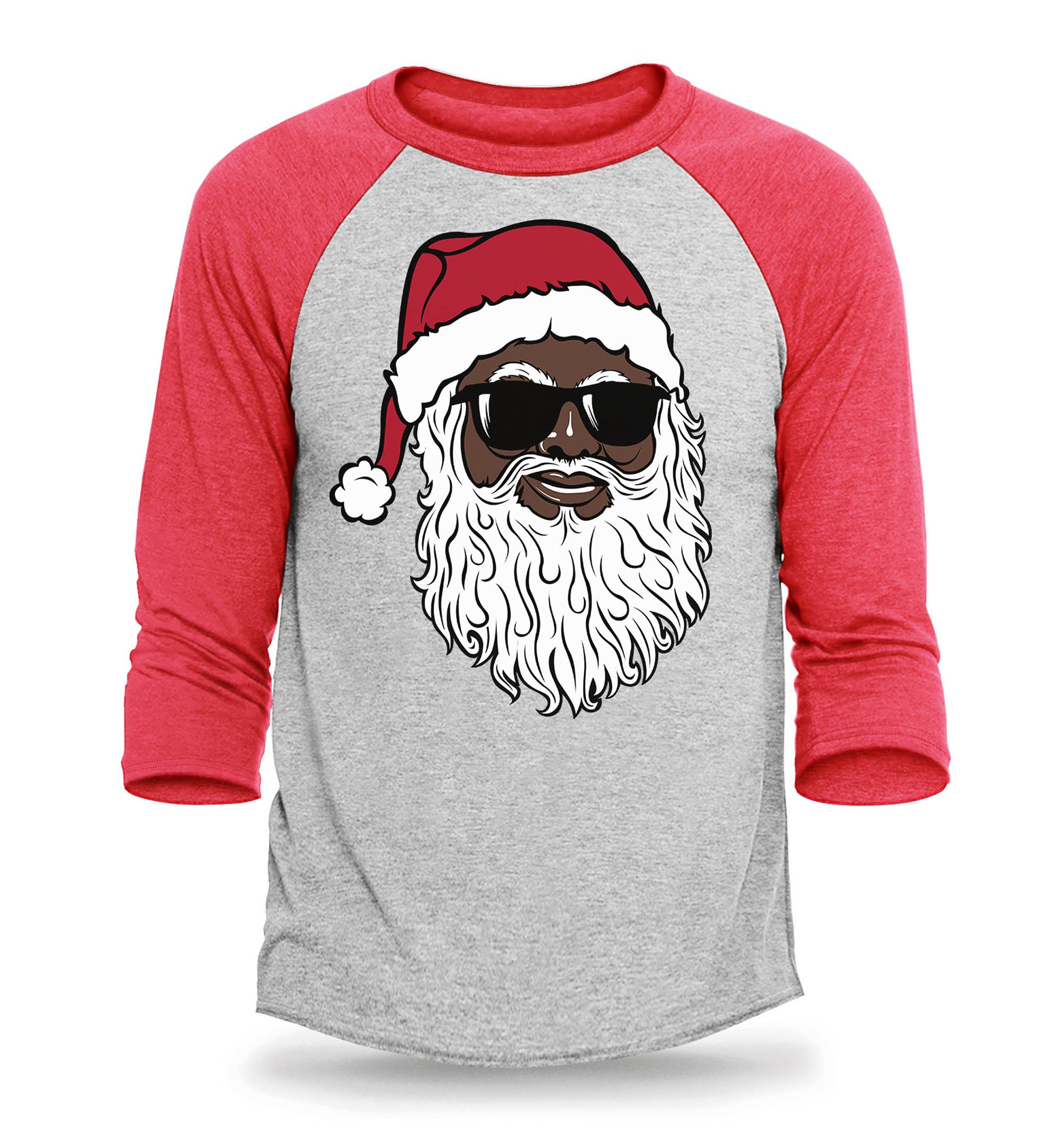 Santa Claus Wearing Sunglasses Christmas Xmas Raglan Baseball Shirt
