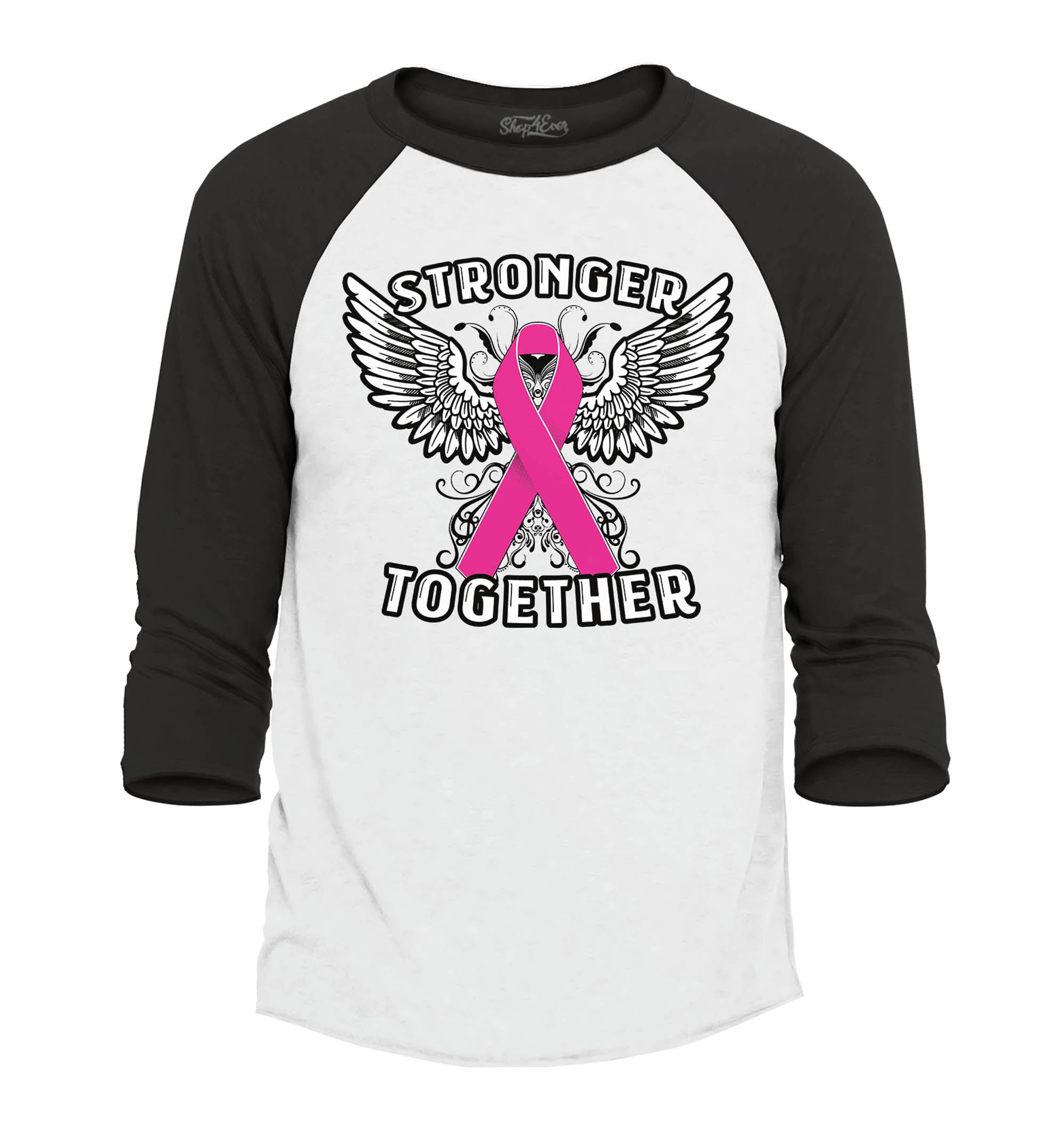 Stronger Together Breast Cancer Support Awareness Raglan Baseball Shirt