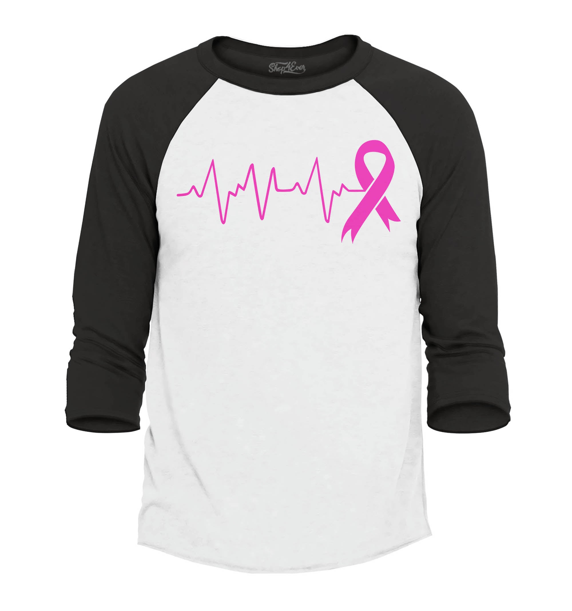 Heartbeat Pink Ribbon Breast Cancer Awareness Raglan Baseball Shirt