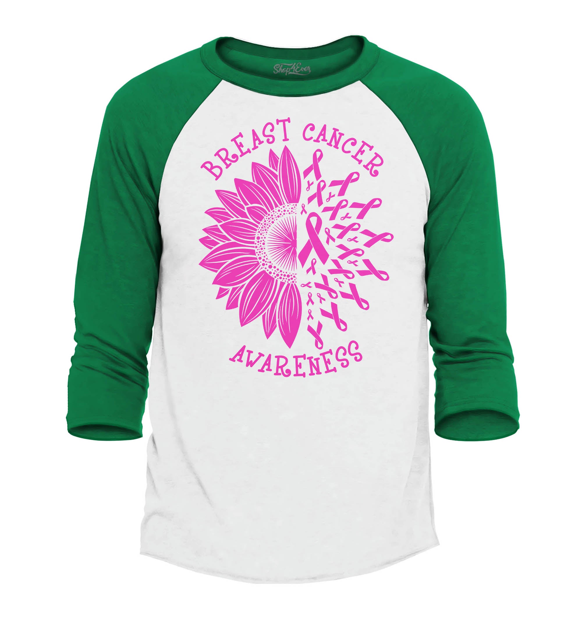 Sunflower Pink Ribbon Breast Cancer Awareness Raglan Baseball Shirt