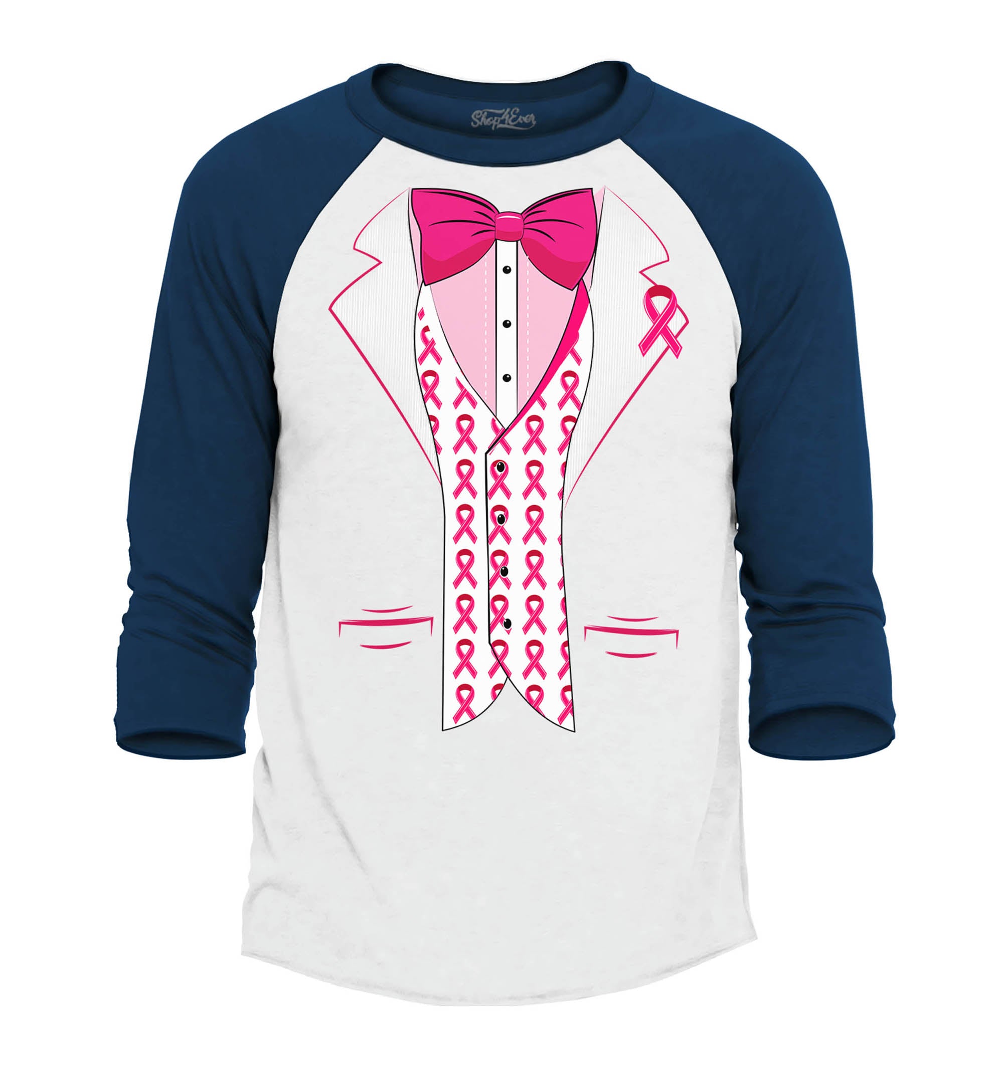 Breast Cancer Tuxedo Baseball Shirt Support Awareness Raglan Tee Shirts