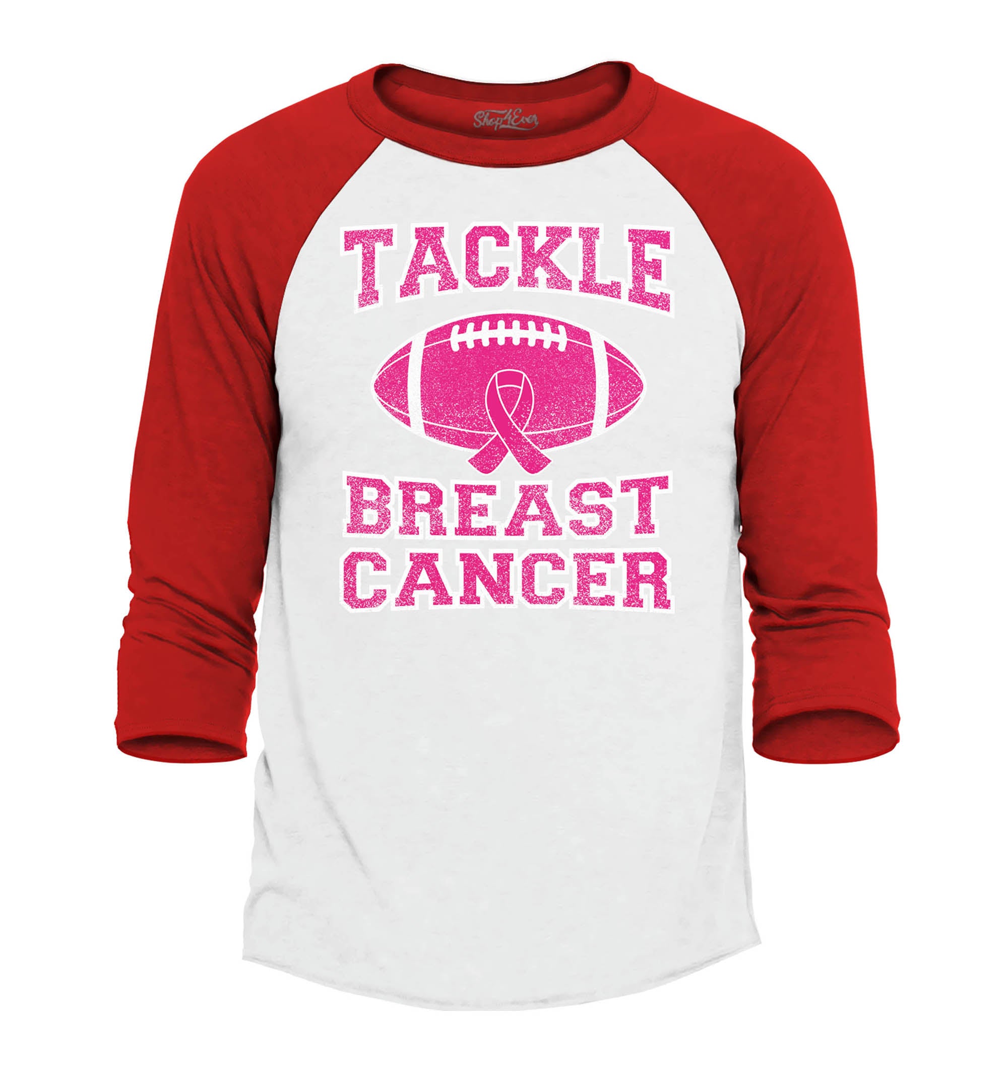 Tackle Breast Cancer Horizontal Football Support Awareness Raglan Baseball Shirt