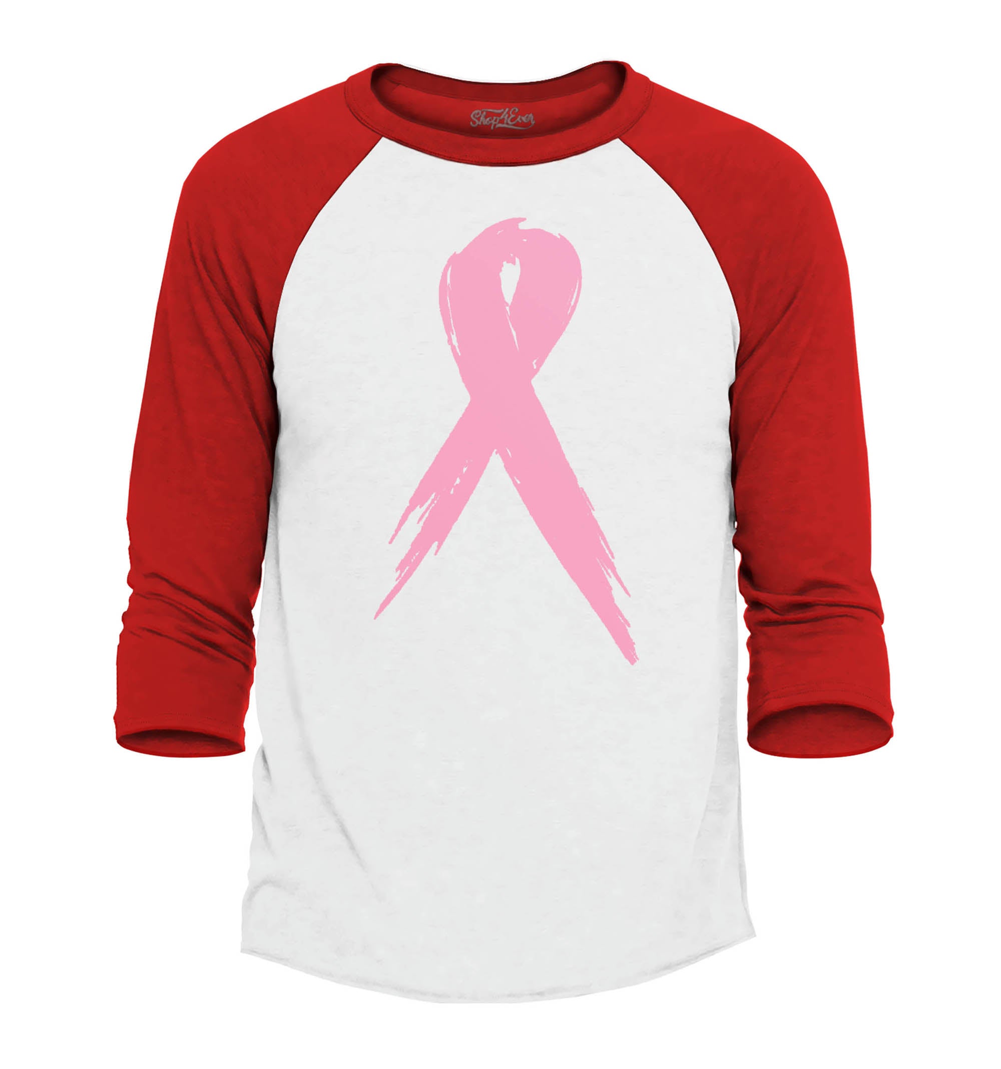 Pink Breast Cancer Ribbon Support Awareness Raglan Baseball Shirt