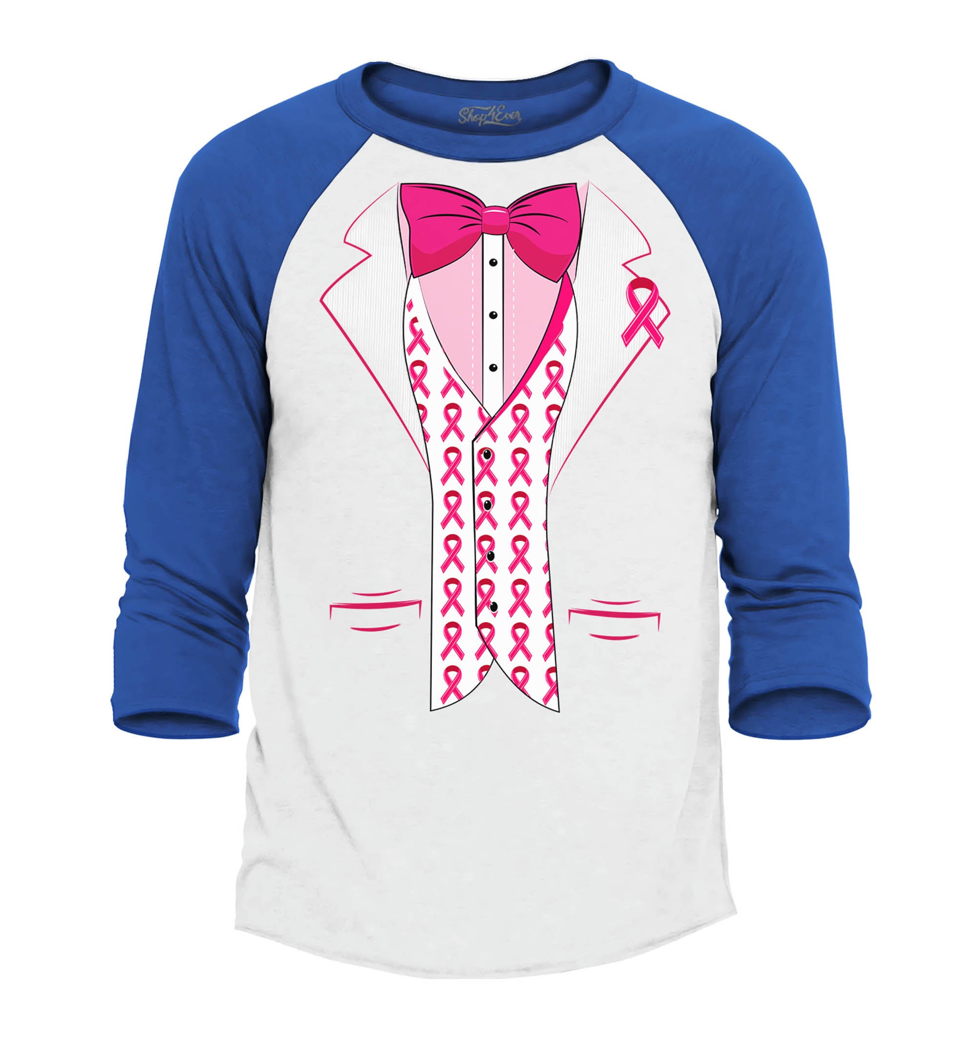 Breast Cancer Tuxedo Baseball Shirt Support Awareness Raglan Tee Shirts