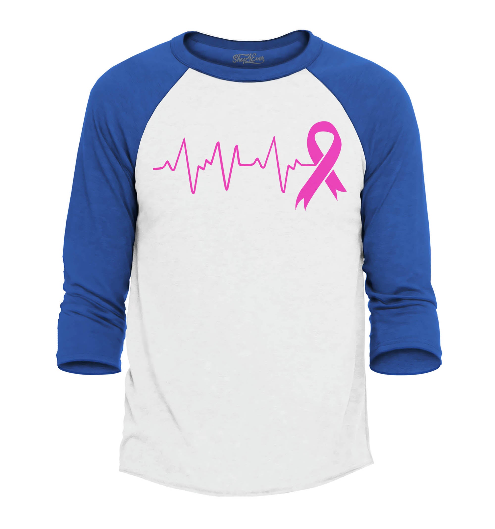 Heartbeat Pink Ribbon Breast Cancer Awareness Raglan Baseball Shirt