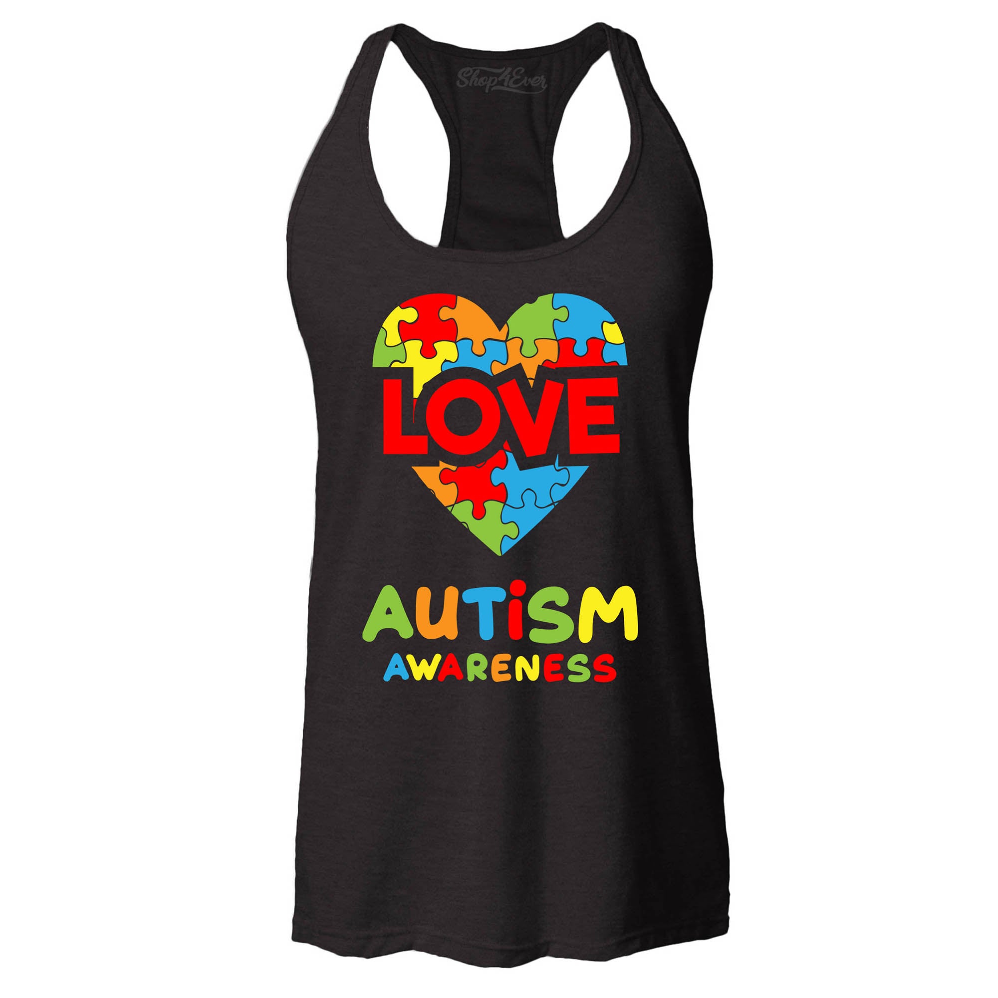 Autism Awareness Love with Puzzled Heart Women's Racerback Tank Top Slim Fit