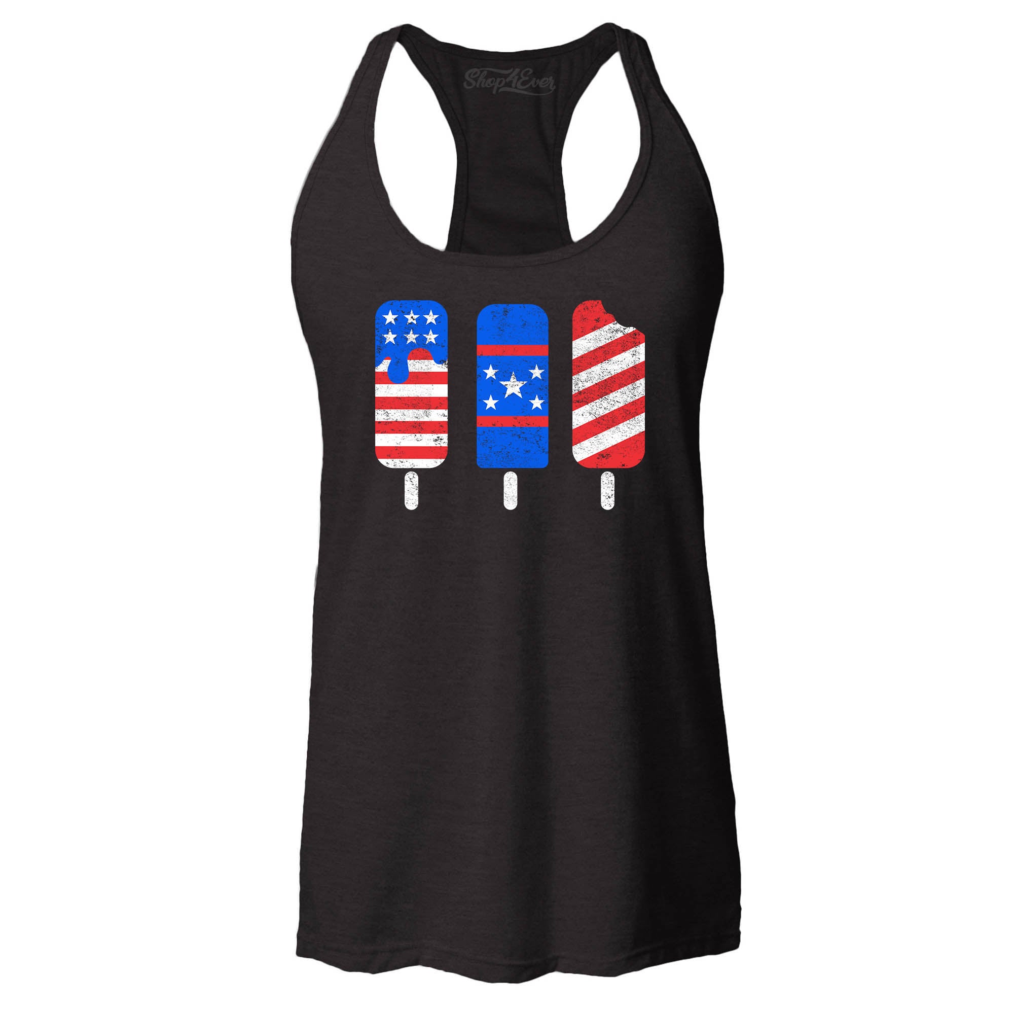 Patriotic Popsicles Ice Cream 4th of July Women's Racerback Tank Top Slim Fit