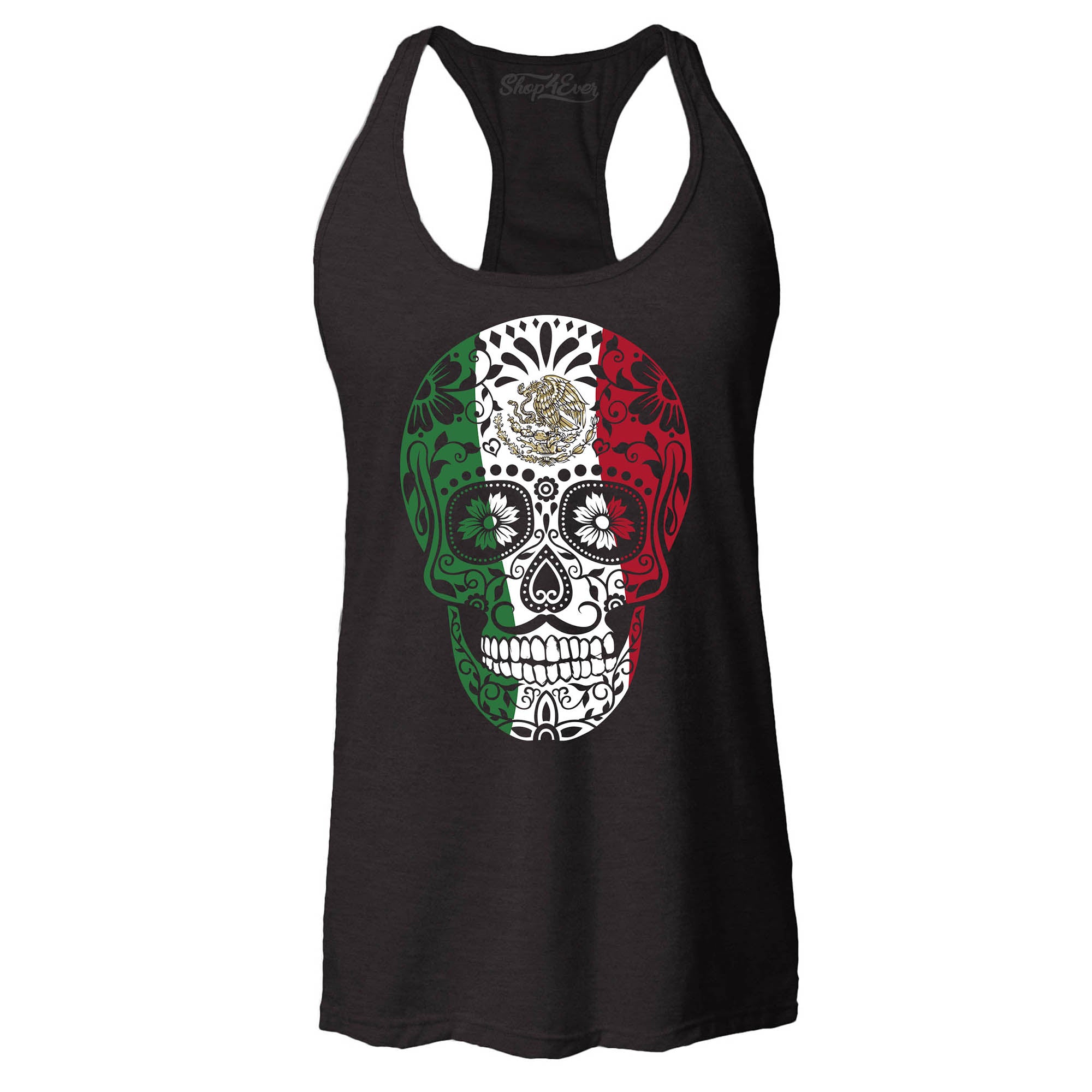 Mexican Flag Day of The Dead Skull Women's Racerback Tank Top Slim Fit