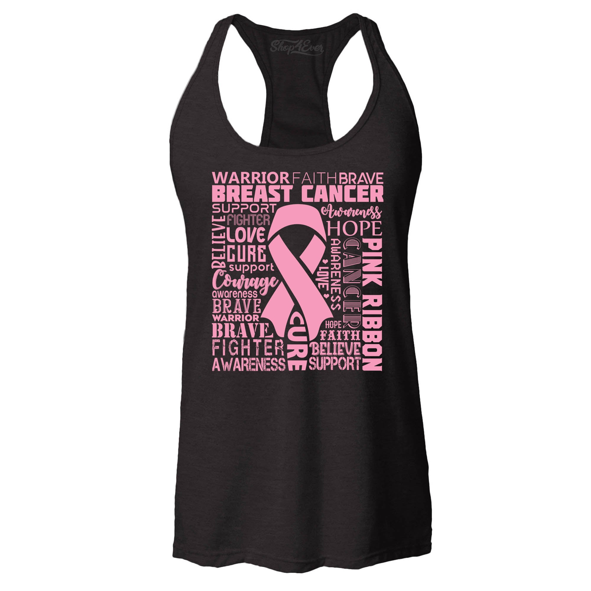 Breast Cancer Awareness Pink Ribbon Word Cloud Women's Racerback Tank Top Slim Fit