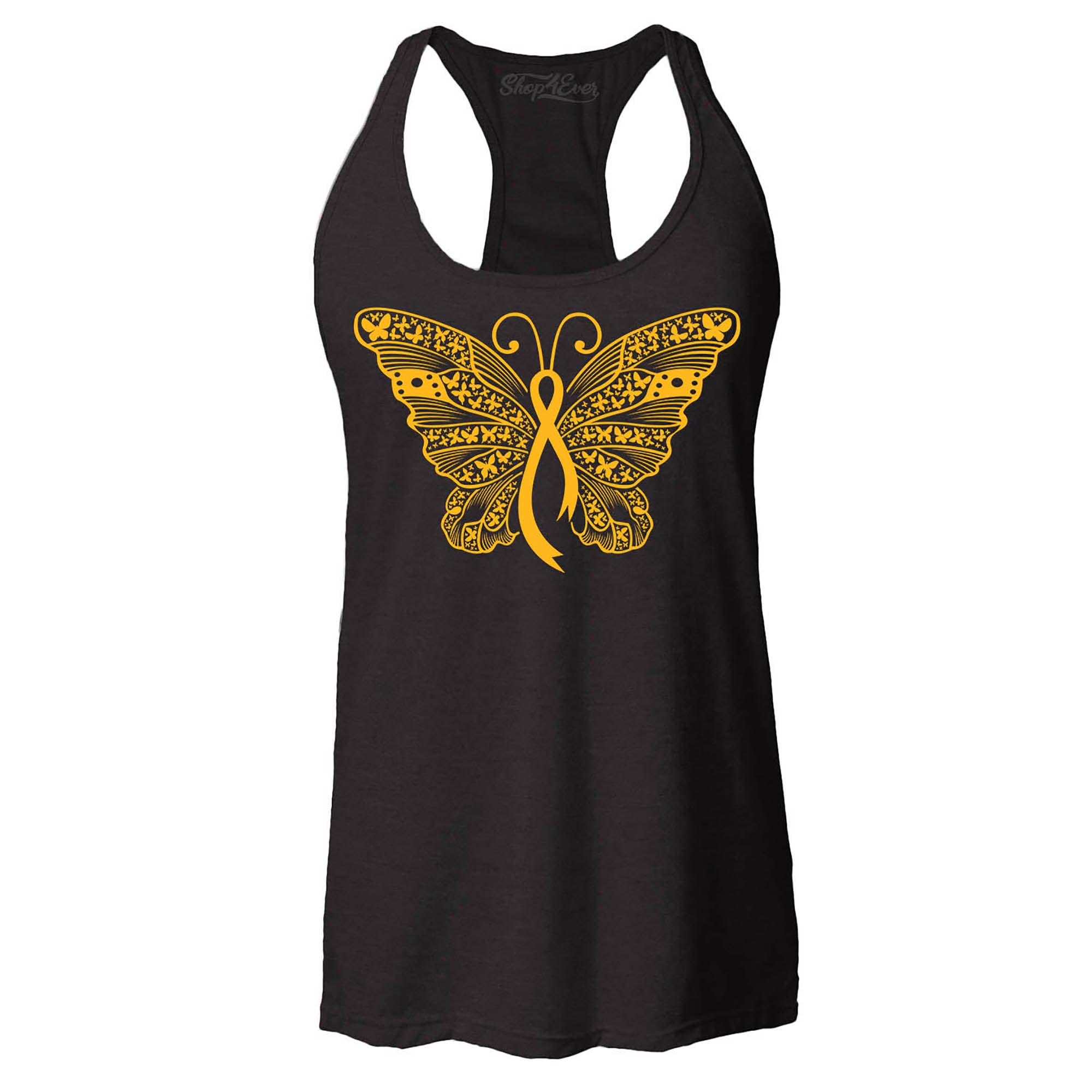 Gold Ribbon Butterfly Childhood Cancer Awareness Women's Racerback Tank Top Slim Fit
