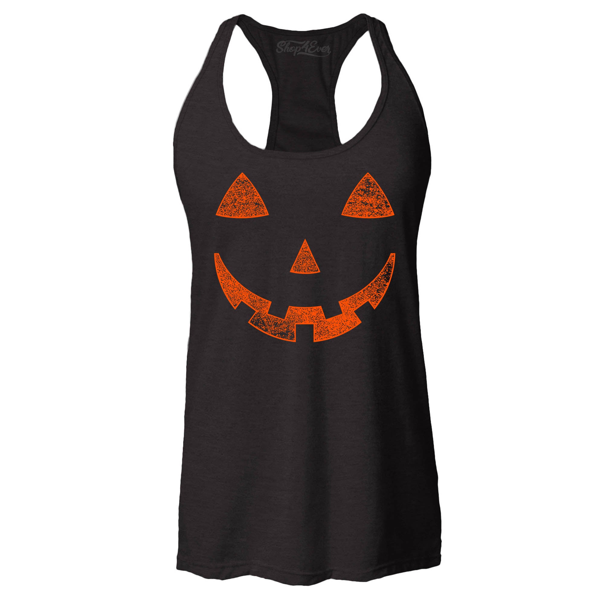 Orange Jack O' Lantern Pumpkin Face Women's Racerback Tank Top Slim Fit