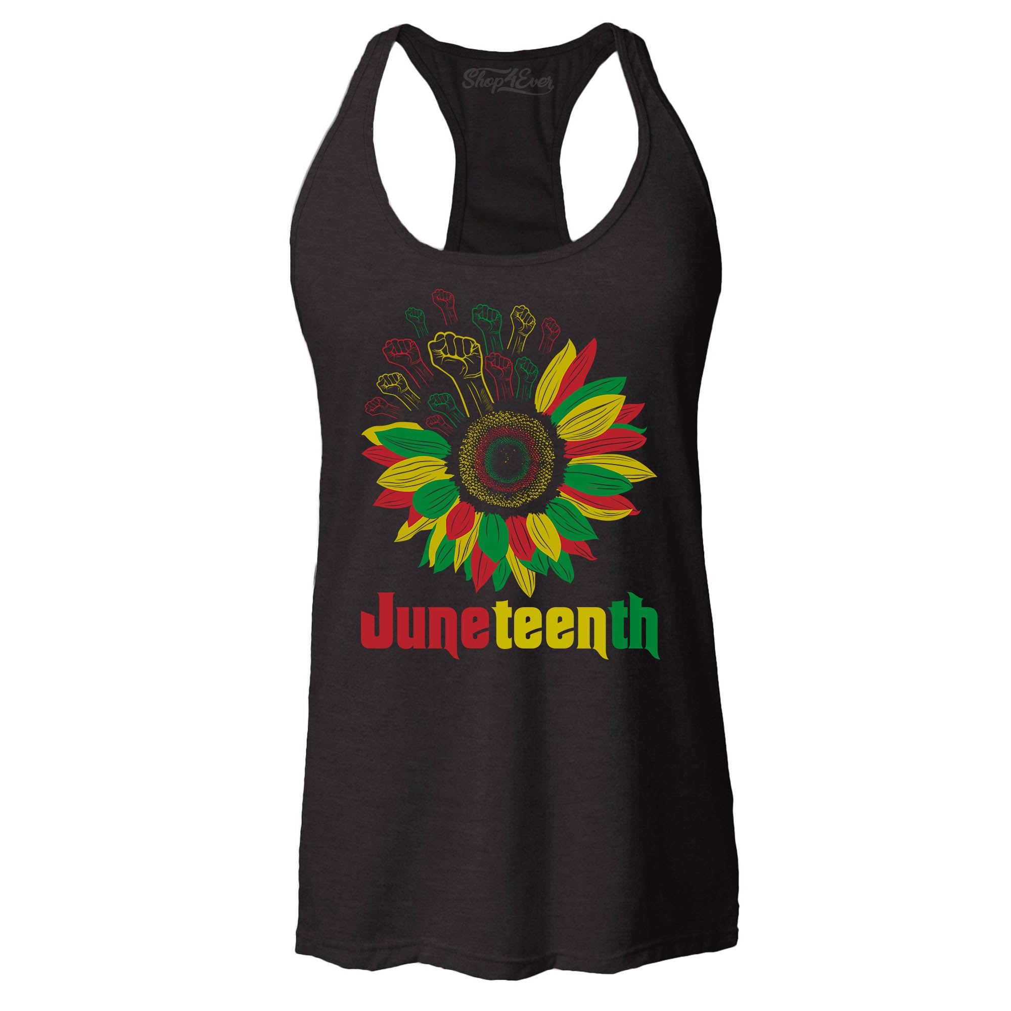Juneteenth Black Fist Flower Power June 19th 1865 Women's Racerback Tank Top Slim Fit
