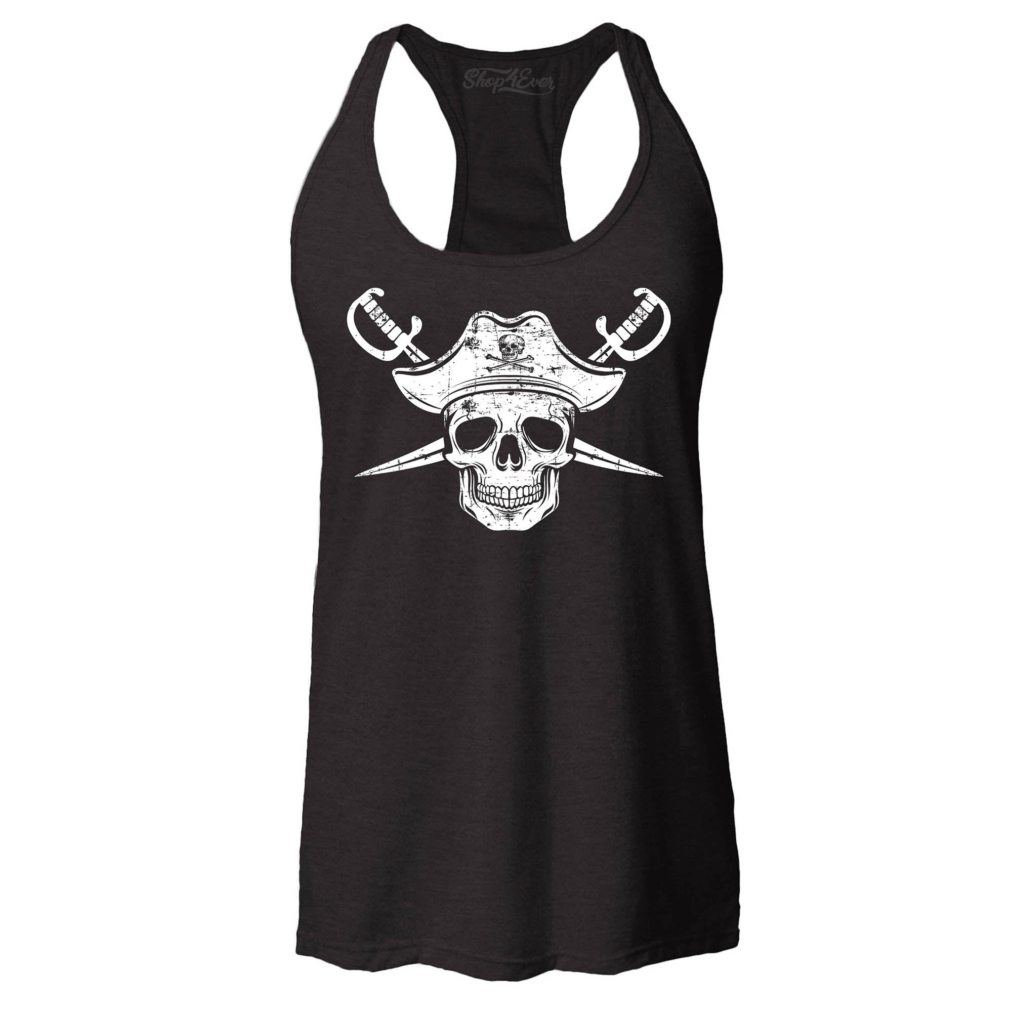 White Pirate Captain Skull with Scimitars Women's Racerback Tank Top Slim Fit