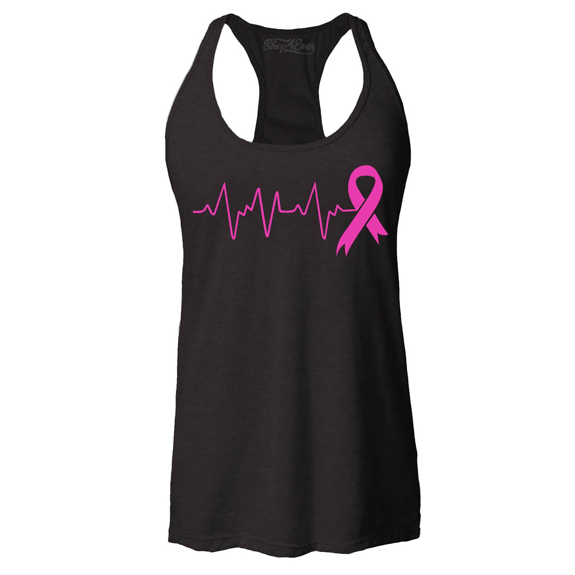 Heartbeat Pink Ribbon Breast Cancer Awareness Women's Racerback Tank Top Slim Fit