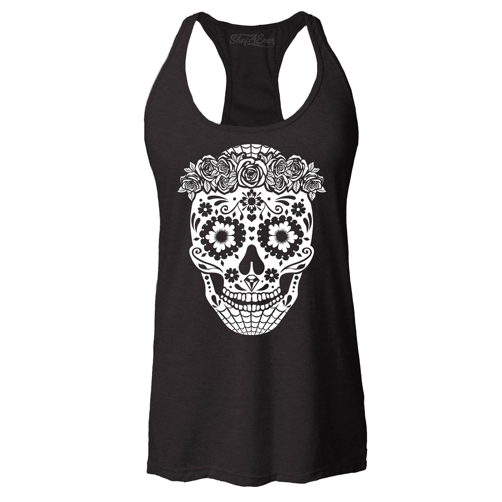 Floral Day of The Dead Girl Skull Women's Racerback Tank Top Slim Fit